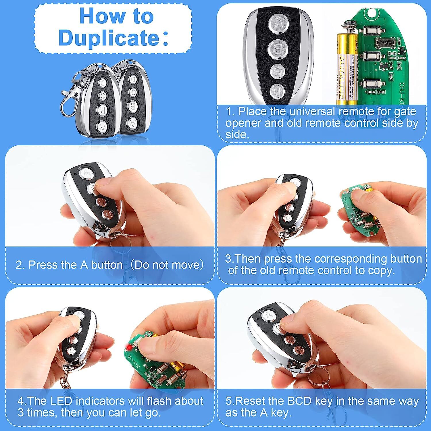 2Pcs 433.92MHz Remote Control Backup Key Sliding Gate Opener Automatic Operator