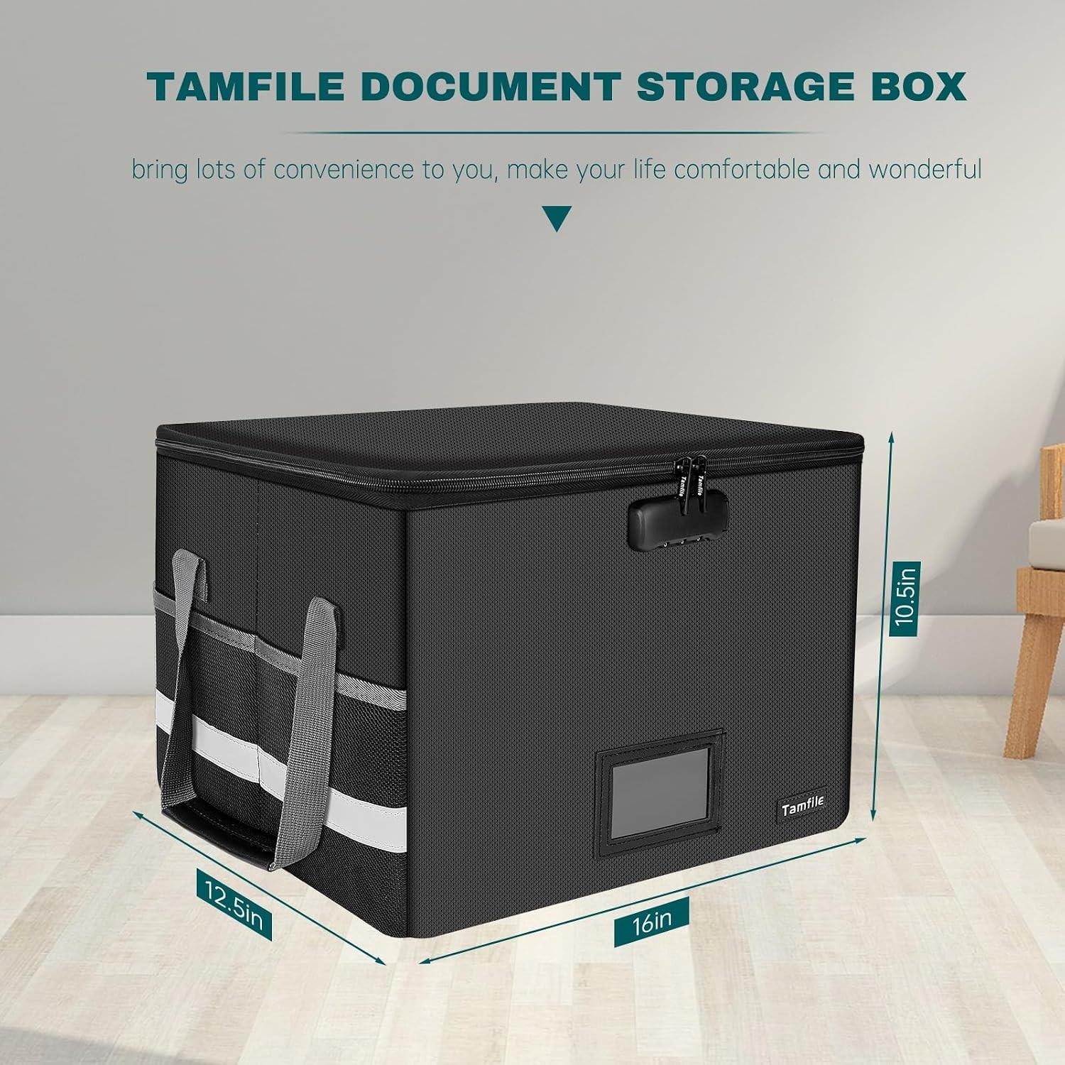 Tamfile Large File Box with lock, 5200°F Fireproof File Box for Documents fire