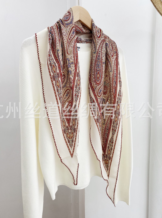 100% Mulberry Silk Scarf Women Bandana cashew Print Neckerchief 140X41cm Wrap