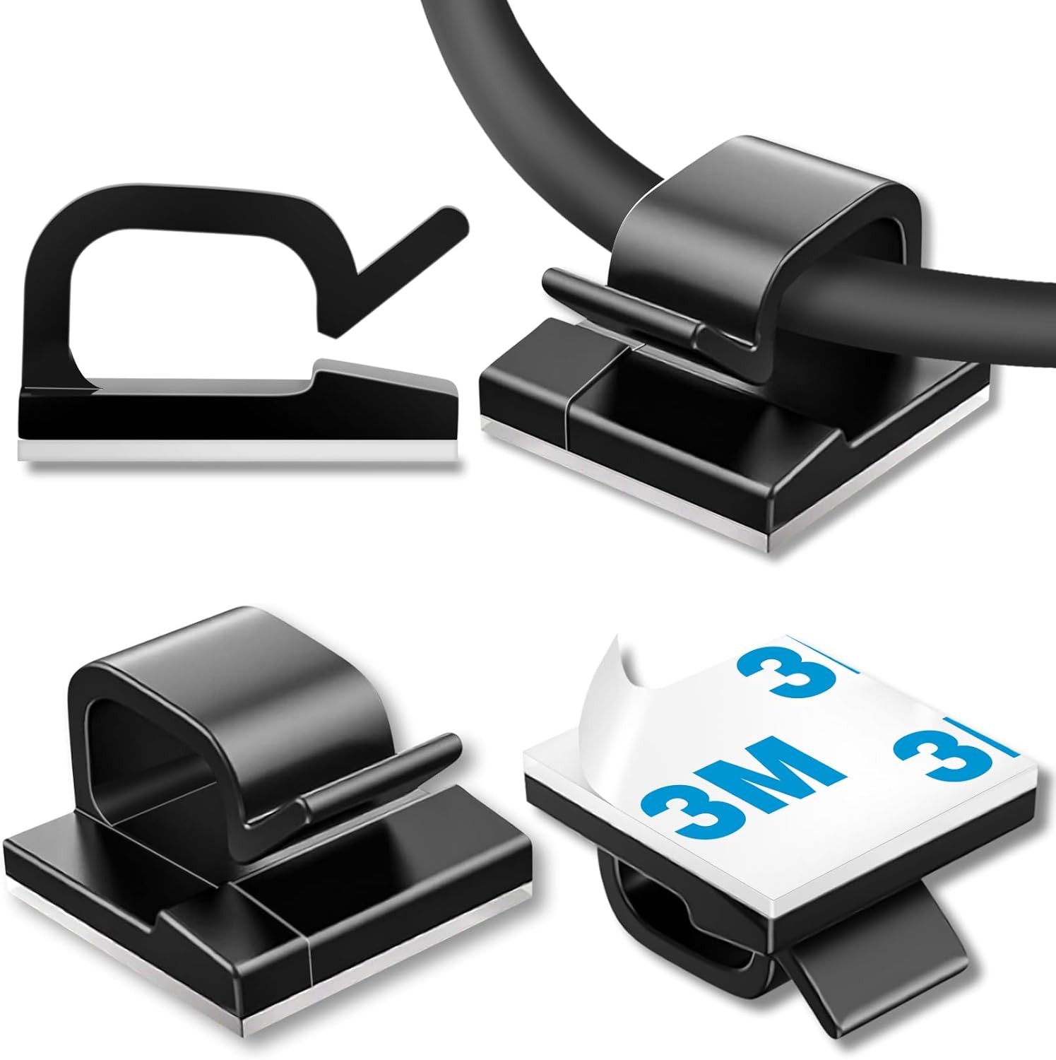 100 Pcs Cable Clips, Adhesive Organizer Cord Holder Wire 100PCS, Black