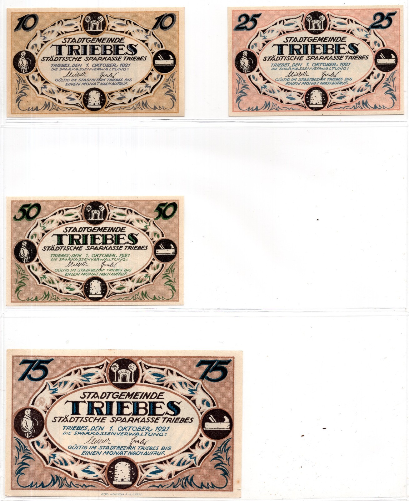 1921 Germany Triebes Notgeld Set of 4 Notes (2568)