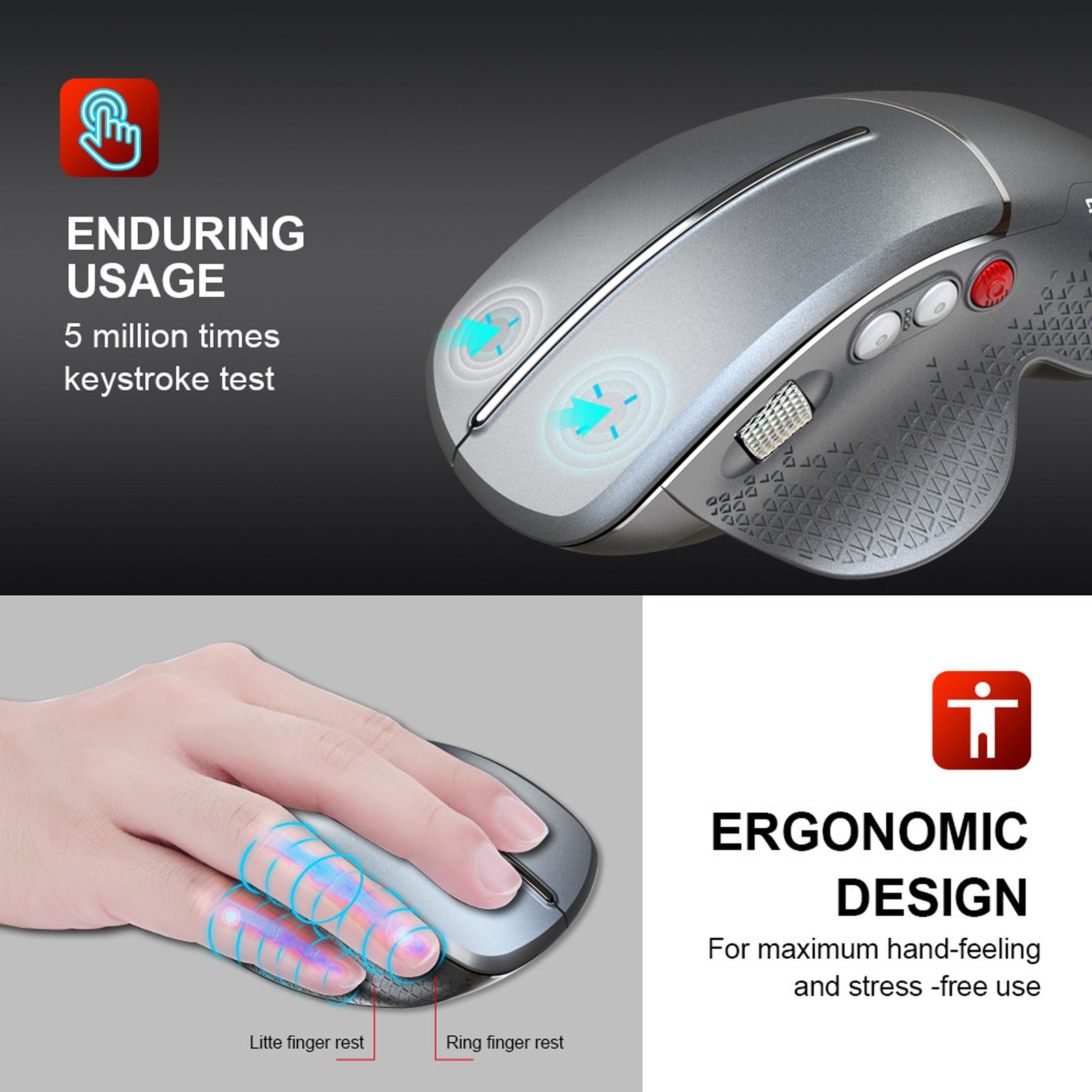 Wireless Vertical Mouse 2.4G Ergonomic Vertical Gaming Mouse 6-Button Desig EBSE