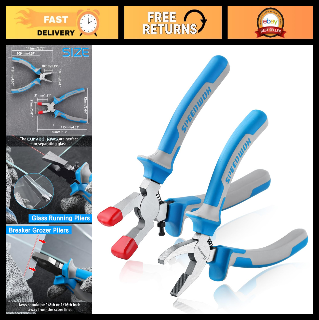6" Glass Cutting Pliers Set - Breaker & Runner Tools for Bottle & Stained Glass