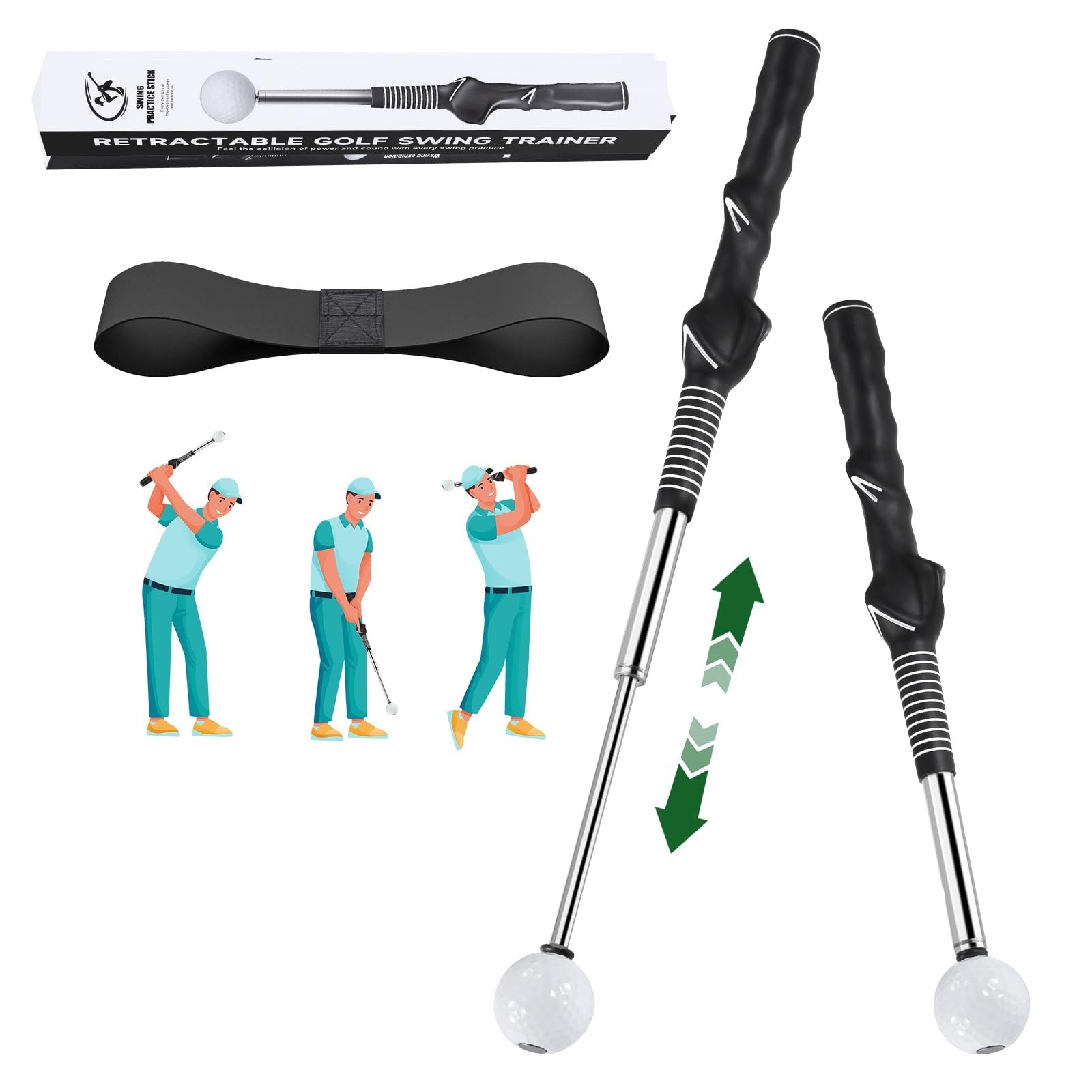 Retractable Golf Swing Trainer - Golf Swing Training Aid with Arm Band,Golf G...