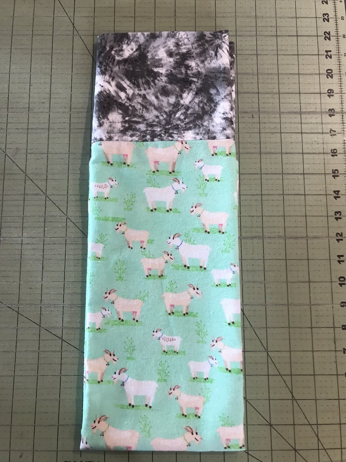 Homemade Flannel Goats With Gray Cuff Pillowcase - Homemade, standard size