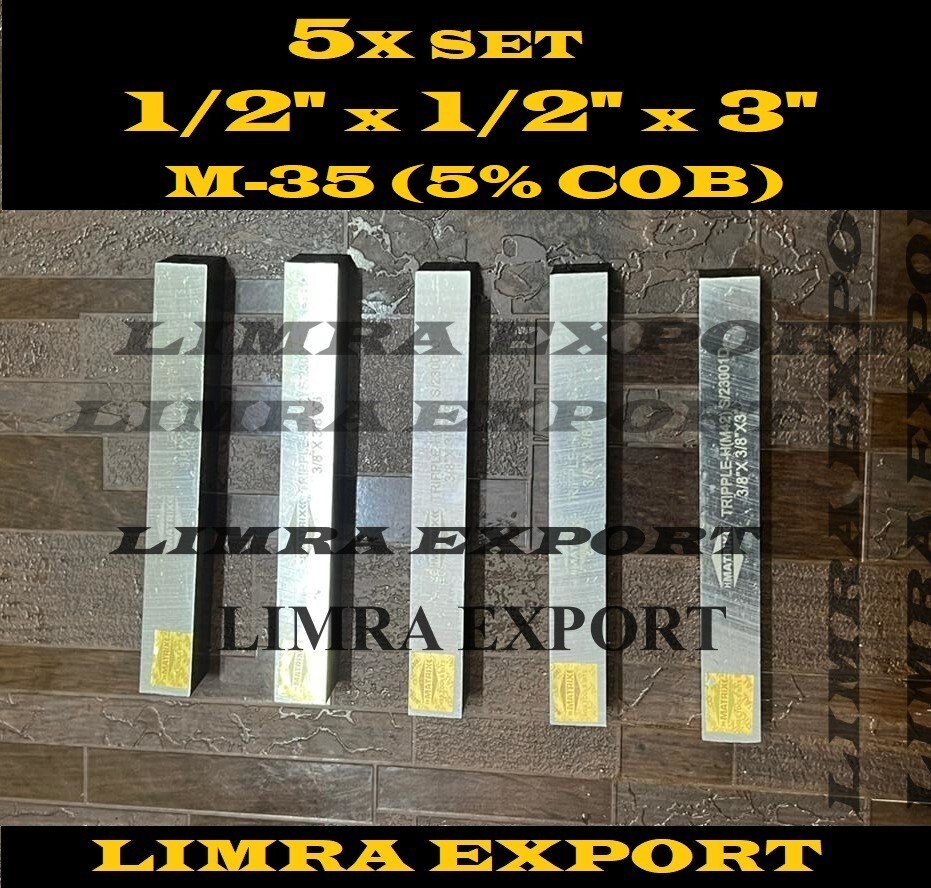 5 PCS SET 1/2" x 1/2" x 3"" HSS Square Tool Bit M-35 (5% Cob) Lathe Fly Cutter