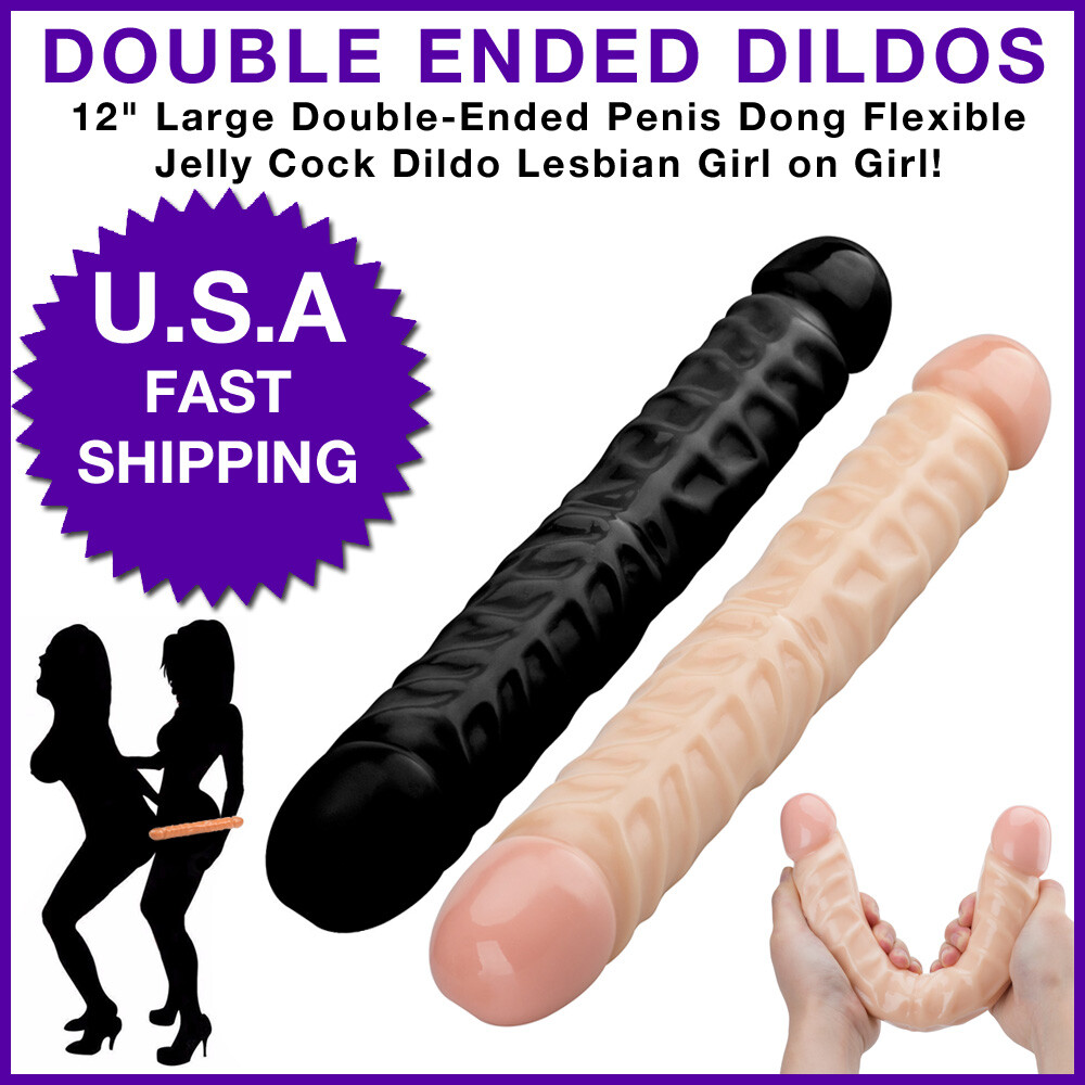 12" Large Double-Ended Penis Dong Flexible Jelly Cock Dildo Lesbian sex play toy