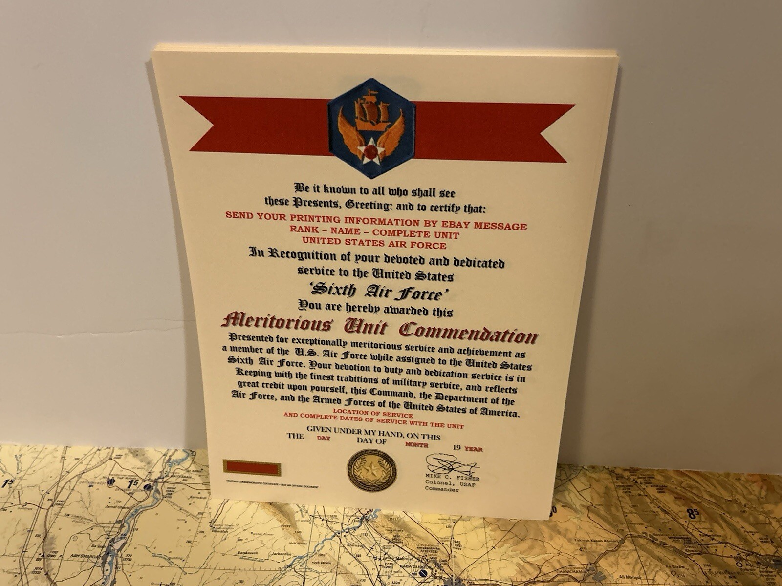 U.S. AIR FORCE / 6TH AIR FORCE - MERITORIOUS UNIT COMMENDATION CERTIFICATE