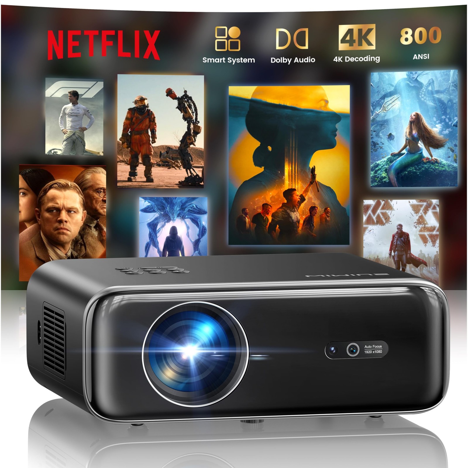 [Built-in Official Apps/4K Support] Smart Outdoor Projector with WiFi and Blu...