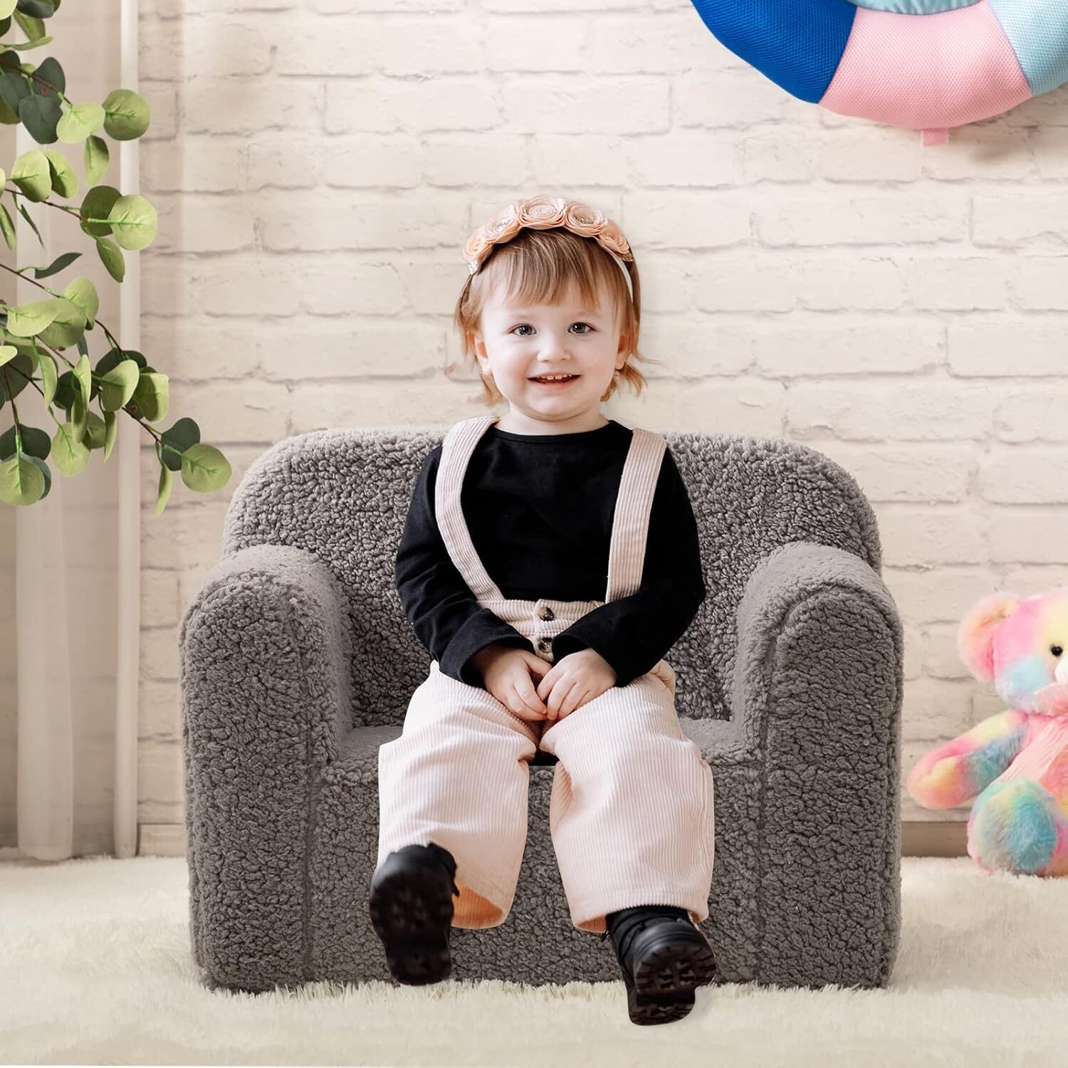 Kids Super Soft Snuggle Foam Padded Chair, Toddler Reading Sofa, Gray