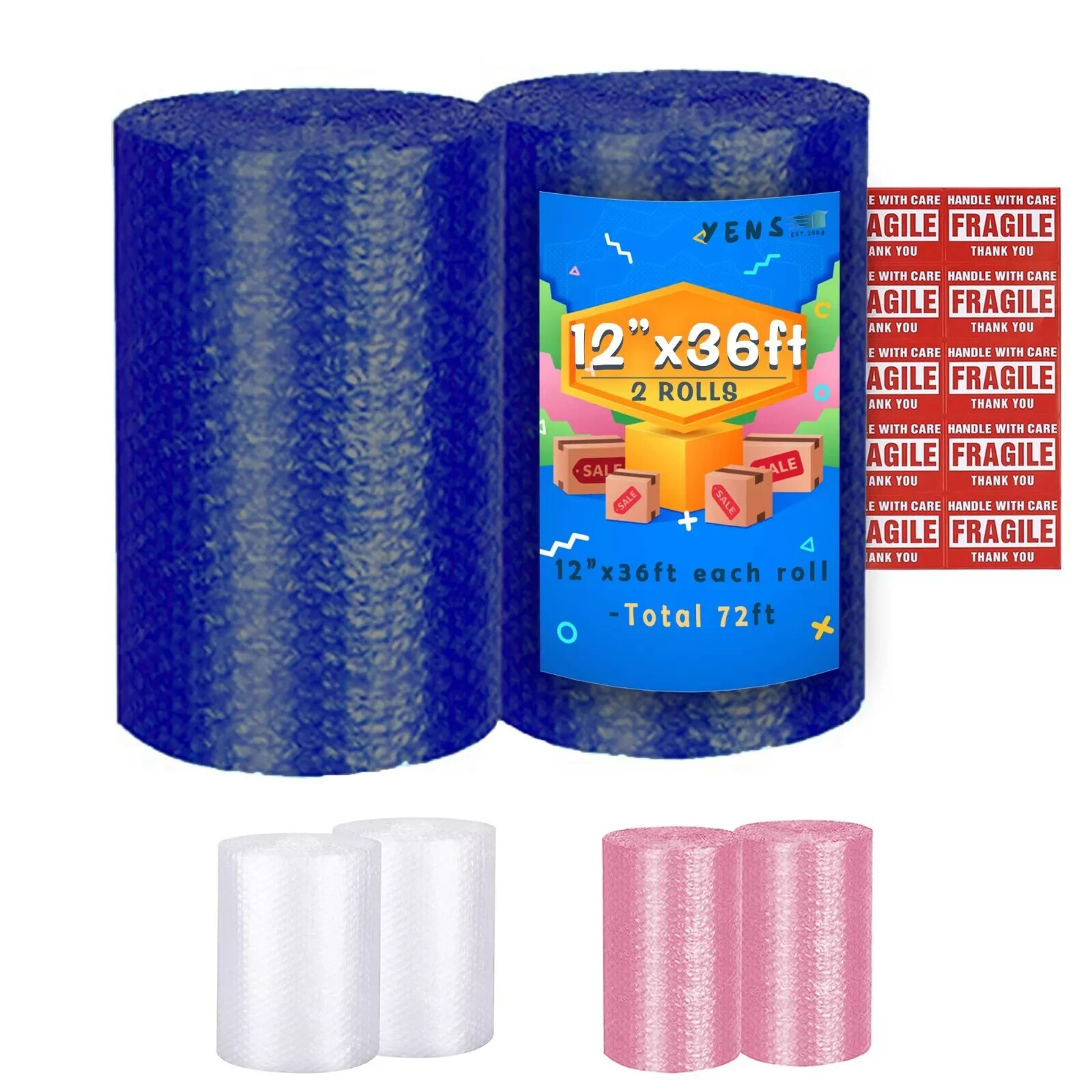 Yens Bubble 3/16" X 12" Cushioning Perforated 70 ft Packaging Wrap-Blue
