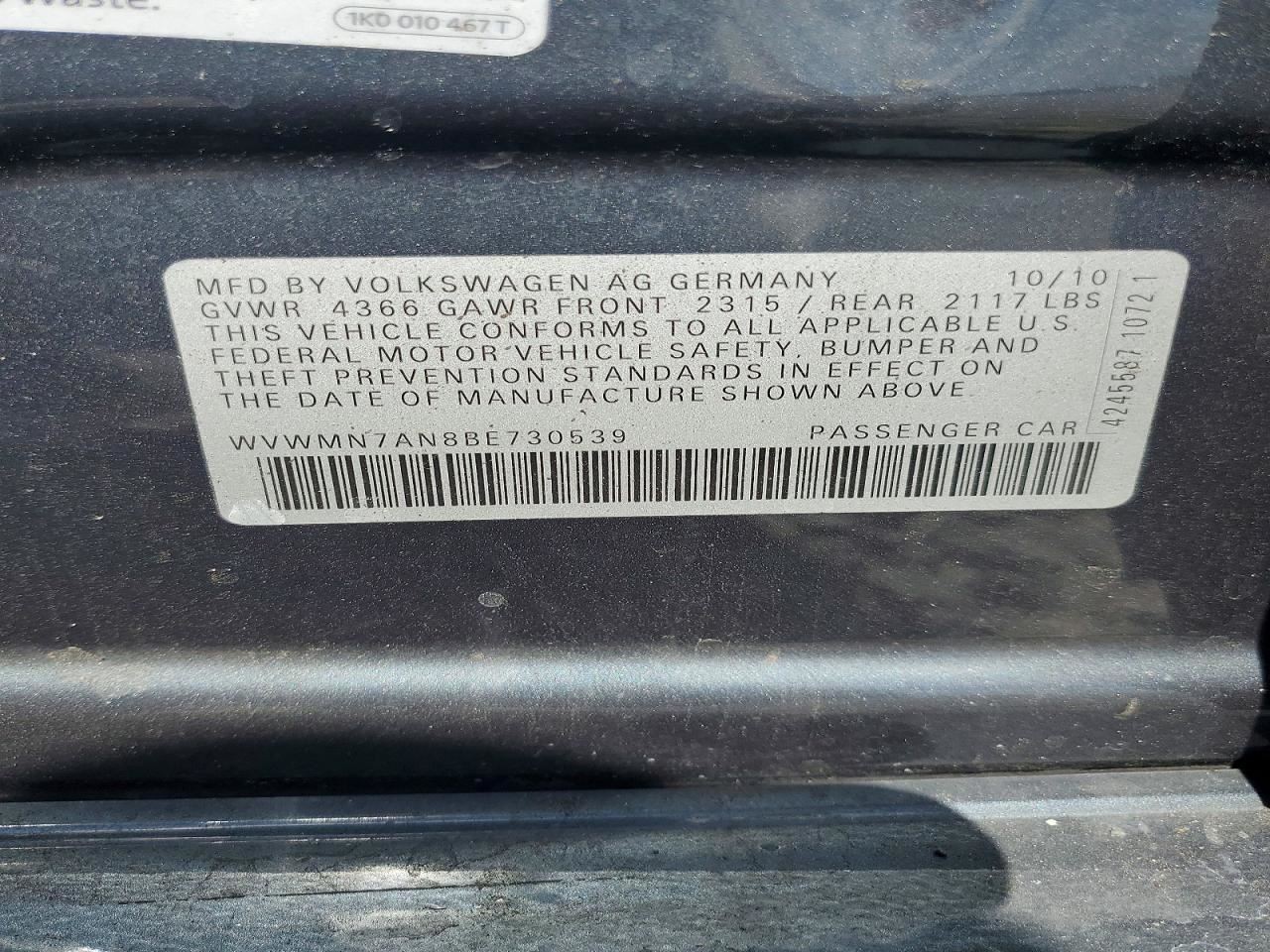 CC VOLKS 2011 Glove Box 5036081
