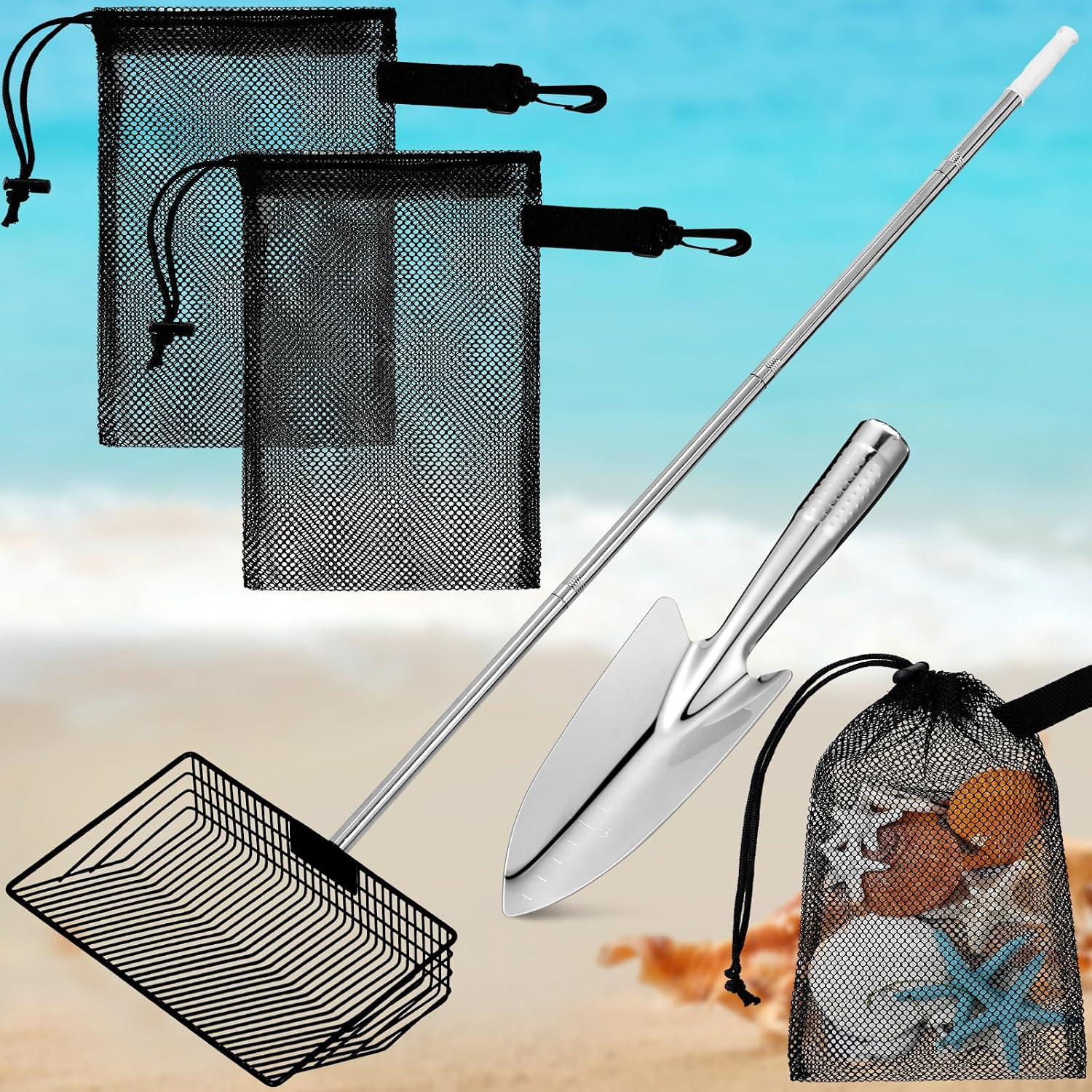 Sand Flea Rake 4 Pcs Stainless Steel Detachable Beach Sand Sifter Tool