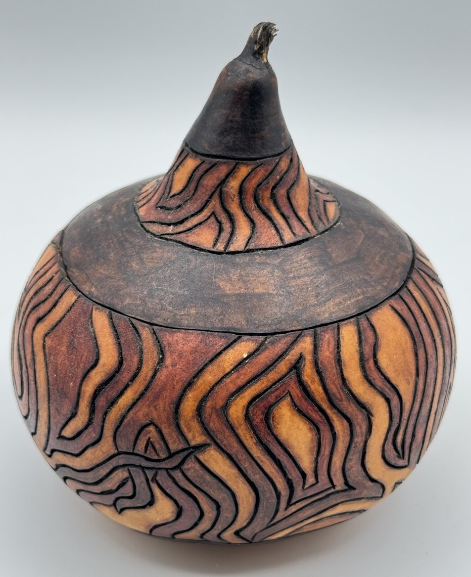 Gourd Art Box Pyrography Handcrafted Trinket Keepsake Art Shelf Sitter