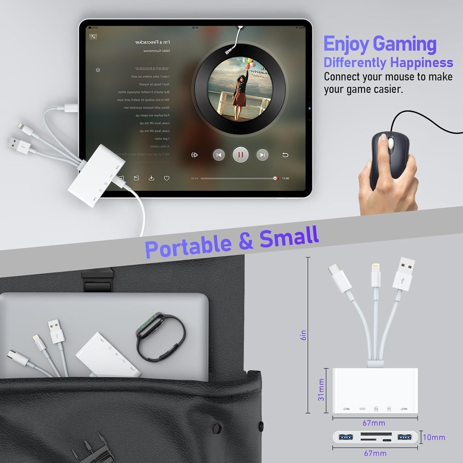 5 in 1 Memory Card Reader USB 3.0 OTG Adapter SD Card Reader For iPhone/iPad LOT