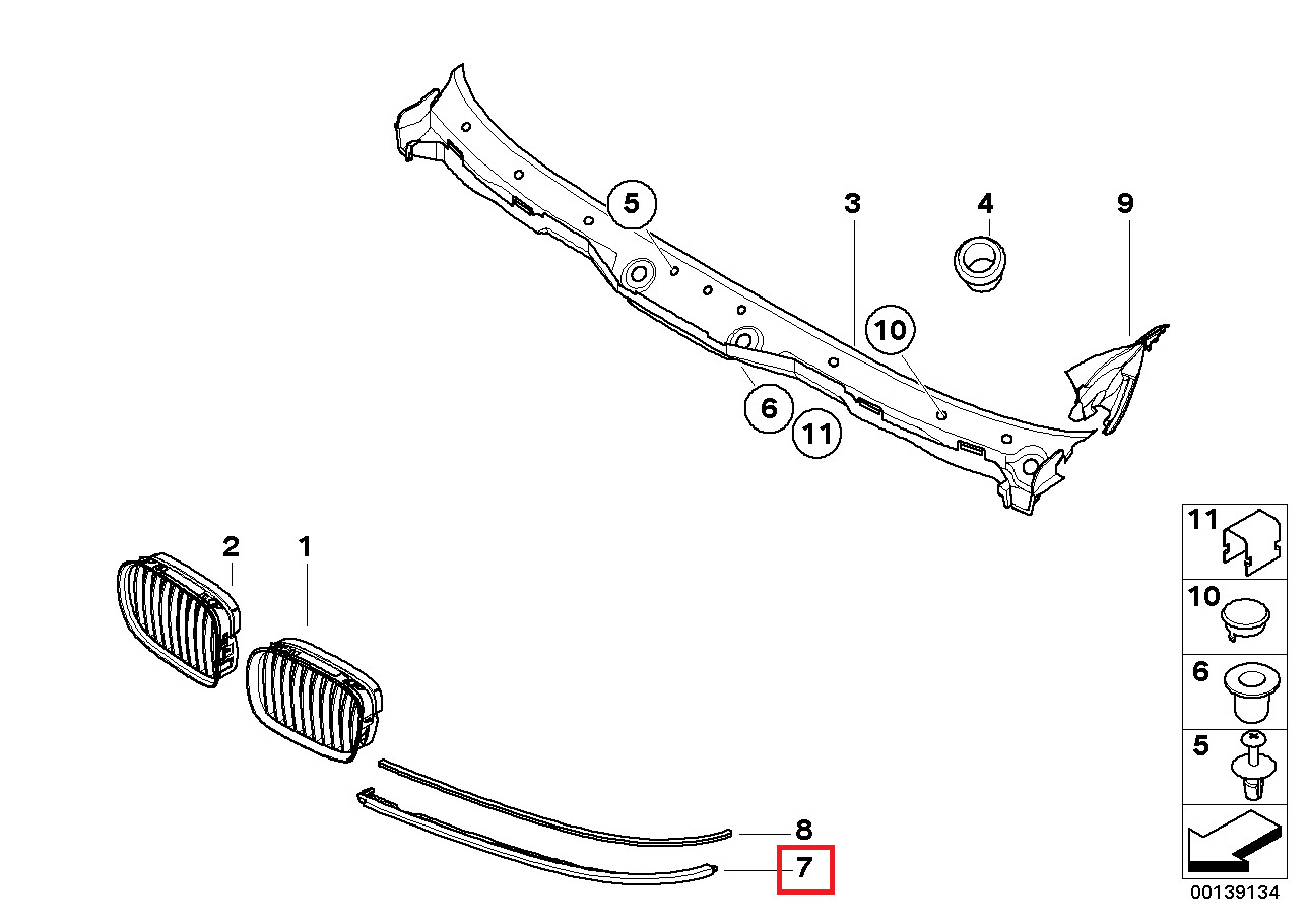 Painted Genuine BMW Right Side Headlight Trim 5 Series E39 02/1995 - 12/2003