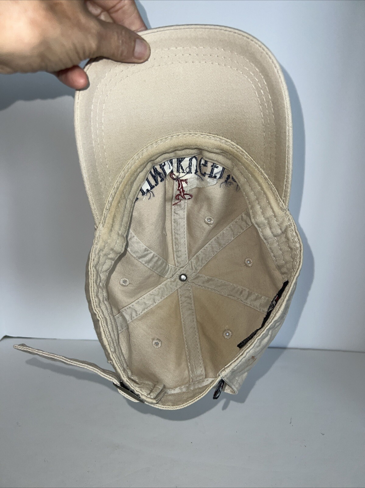 Leinenkugel Beers Embroidered on Tan Cotton Hat Cap BlueRed Accents Strap Buckle