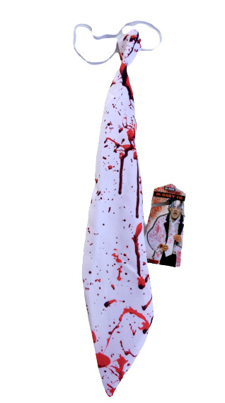 18" BLOODY NECK TIE Zombie Fake Red Blood Stains Splatter Killer White Clown Gag