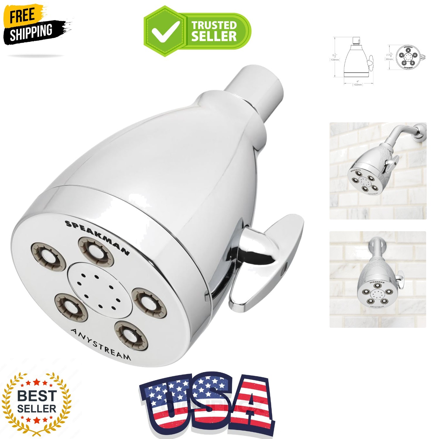 S-2005-H-E2 Hotel Anystream Shower Head for Stylish Bathroom Décor, 2.0 GPM, ...