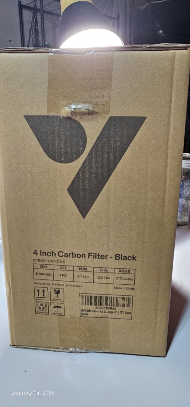 Vivosun Filter 4" x 14" Air Carbon Filter Odor Control Open Box New