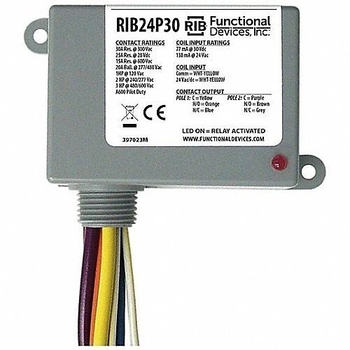 Functional Devices RIB24P30 Relay 24 Vac/dc 30 Amp DPDT