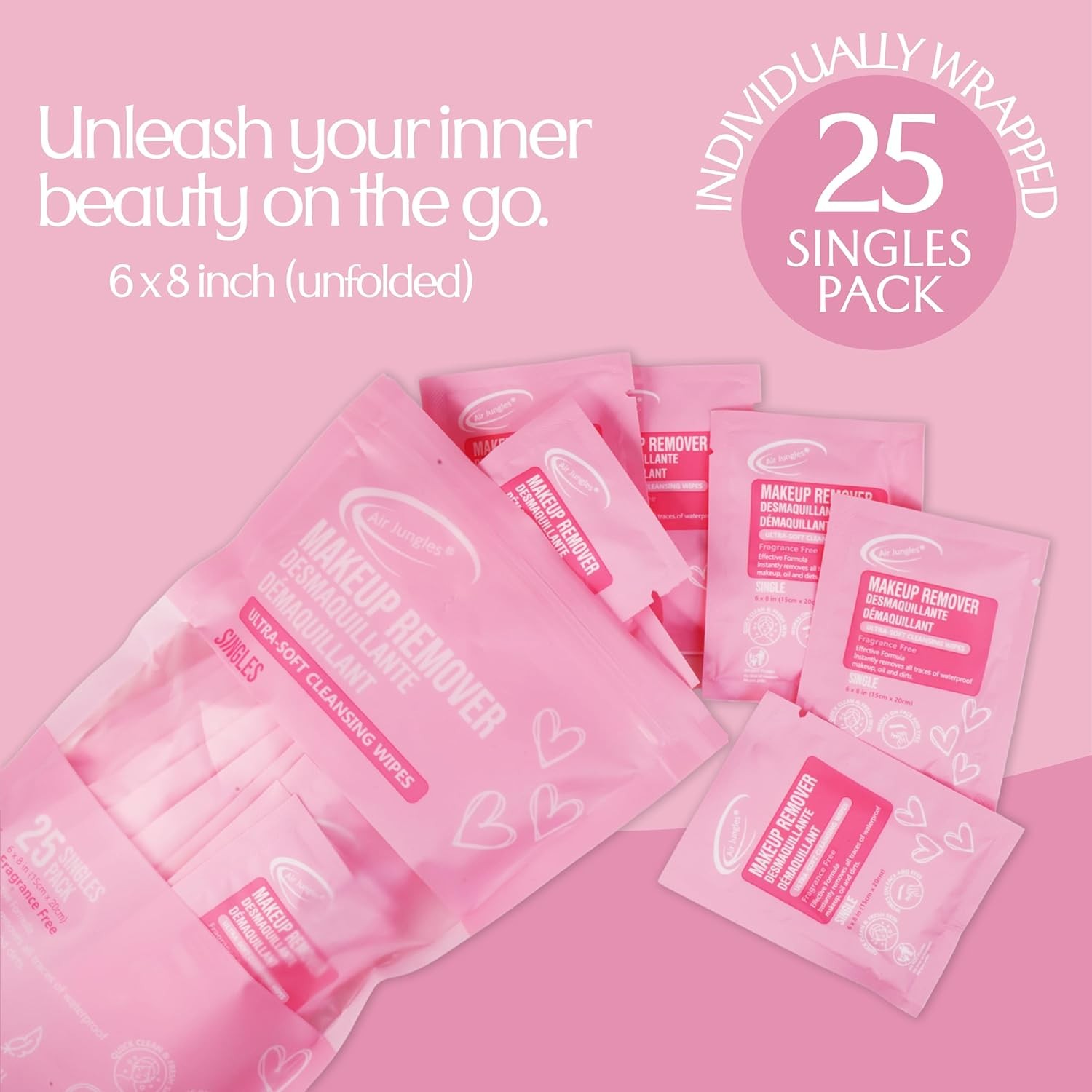 Makeup Remover Wipes Singles 25 Count Extra Large 6" x 8"