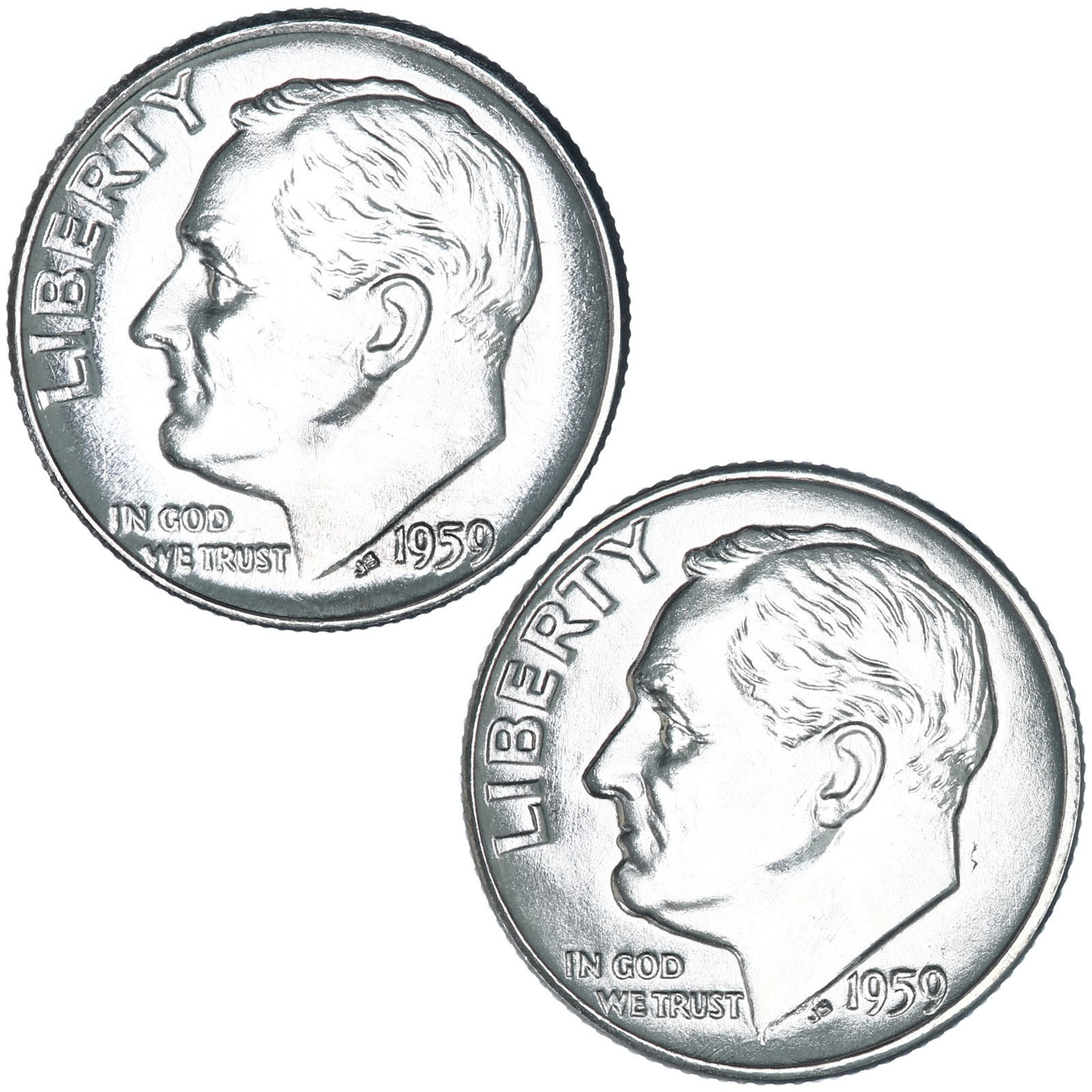 1959 P D Roosevelt Dime BU Year Set 90% Silver 2 Coin Lot