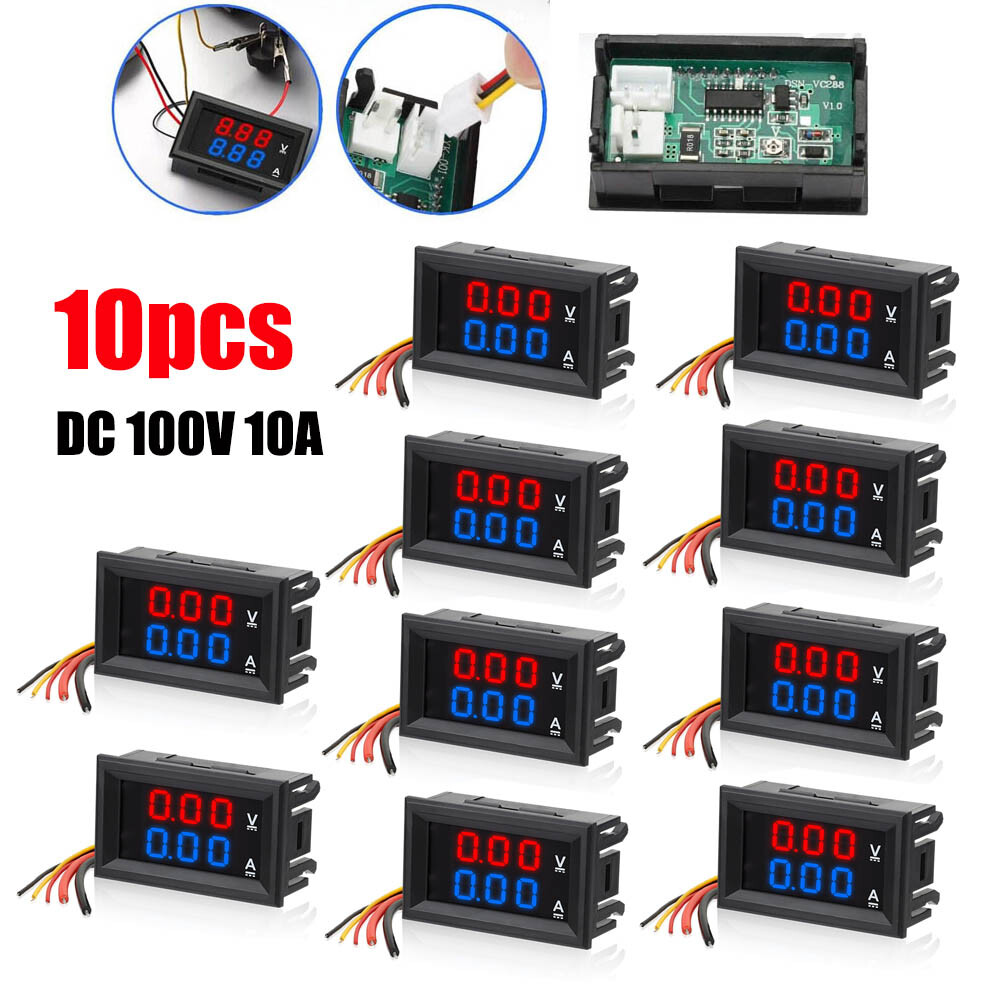 10X LED Digital Voltmeter Ammeter Dual Volt Amp Meter Voltage Gauge DC 100V 10A