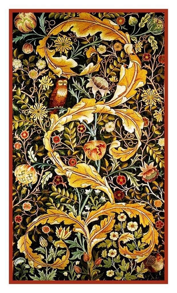 William Morris Acanthus Leaves Owl Counted Cross Stitch Chart Pattern