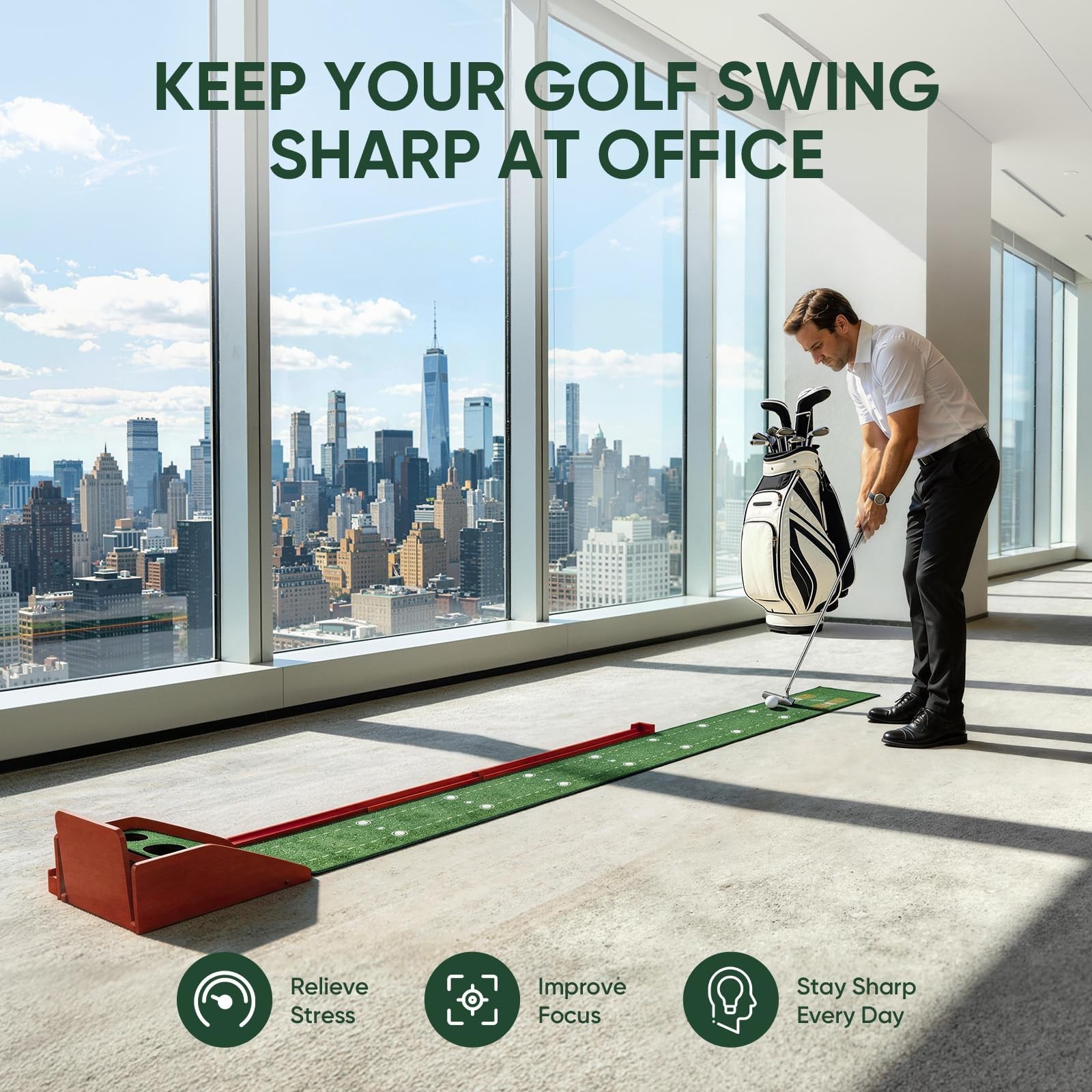 Golf Putting Green Indoor - Practice Uphill Putts, 3-Level Adjustable Incline...