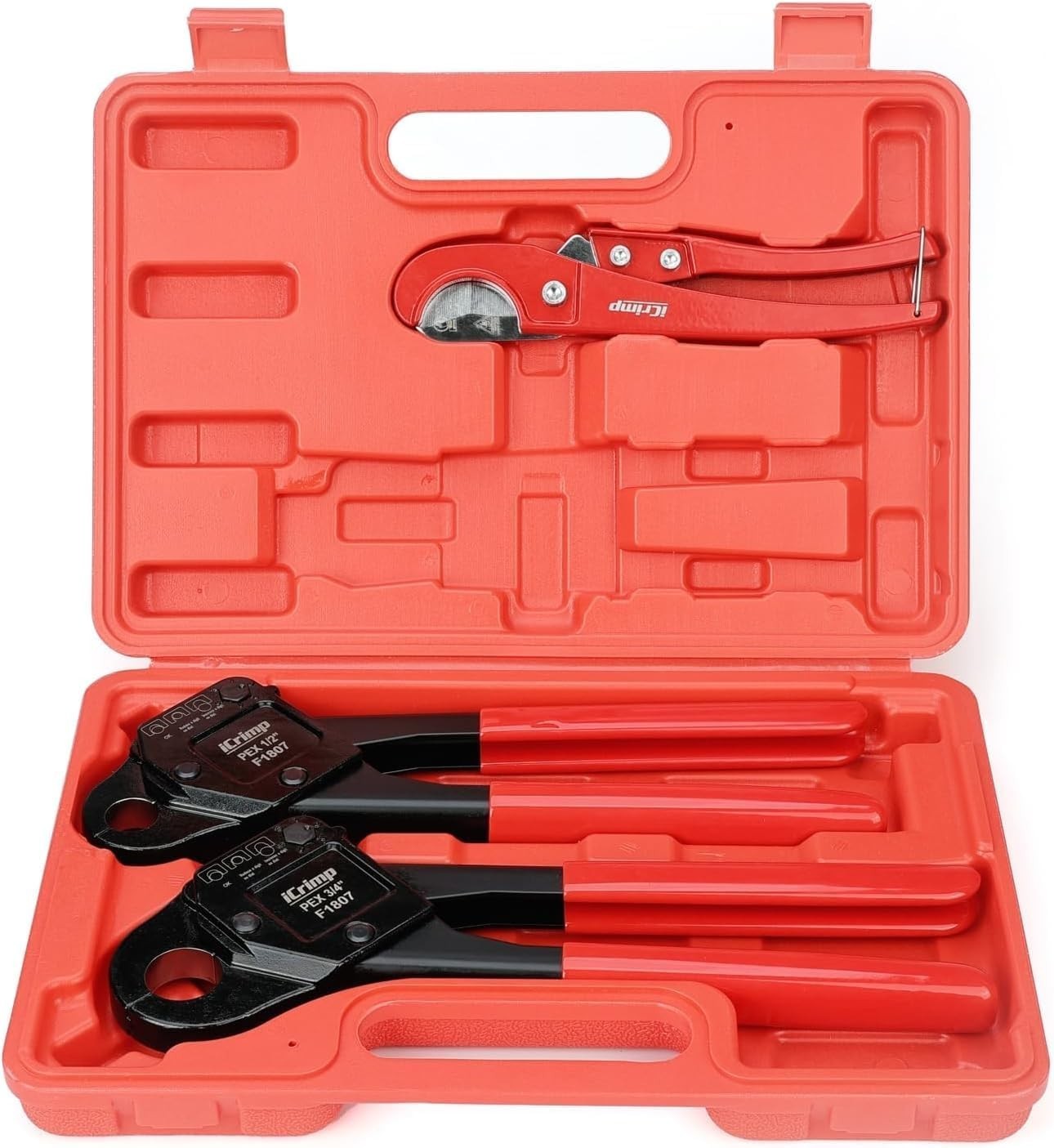 Durable PEX Crimping Tool 1/2" 3/4" Angle Head Gauge Cutter