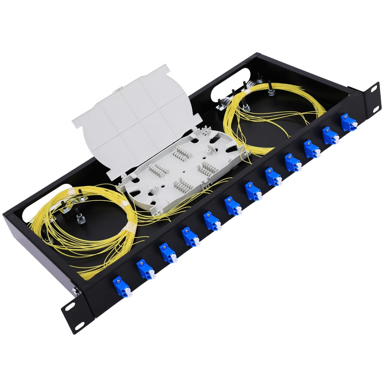 12 Duplex 24-Port LC-OS1 Fiber Rack Mount Enclosure Box with Splice Trays