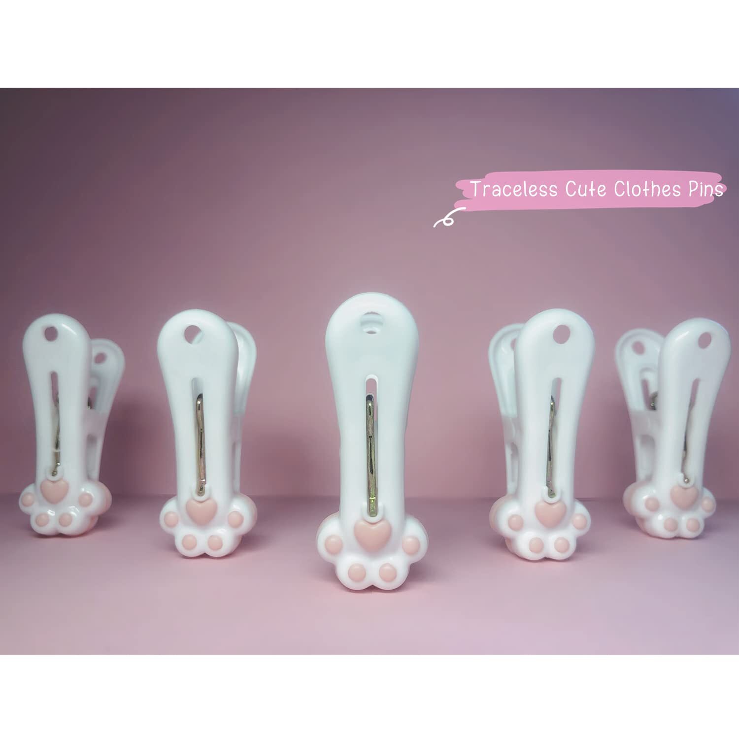 24 Pack Plastic Clothespins Cute Cat Claw Pattern Traceless Clothes Bag Clips