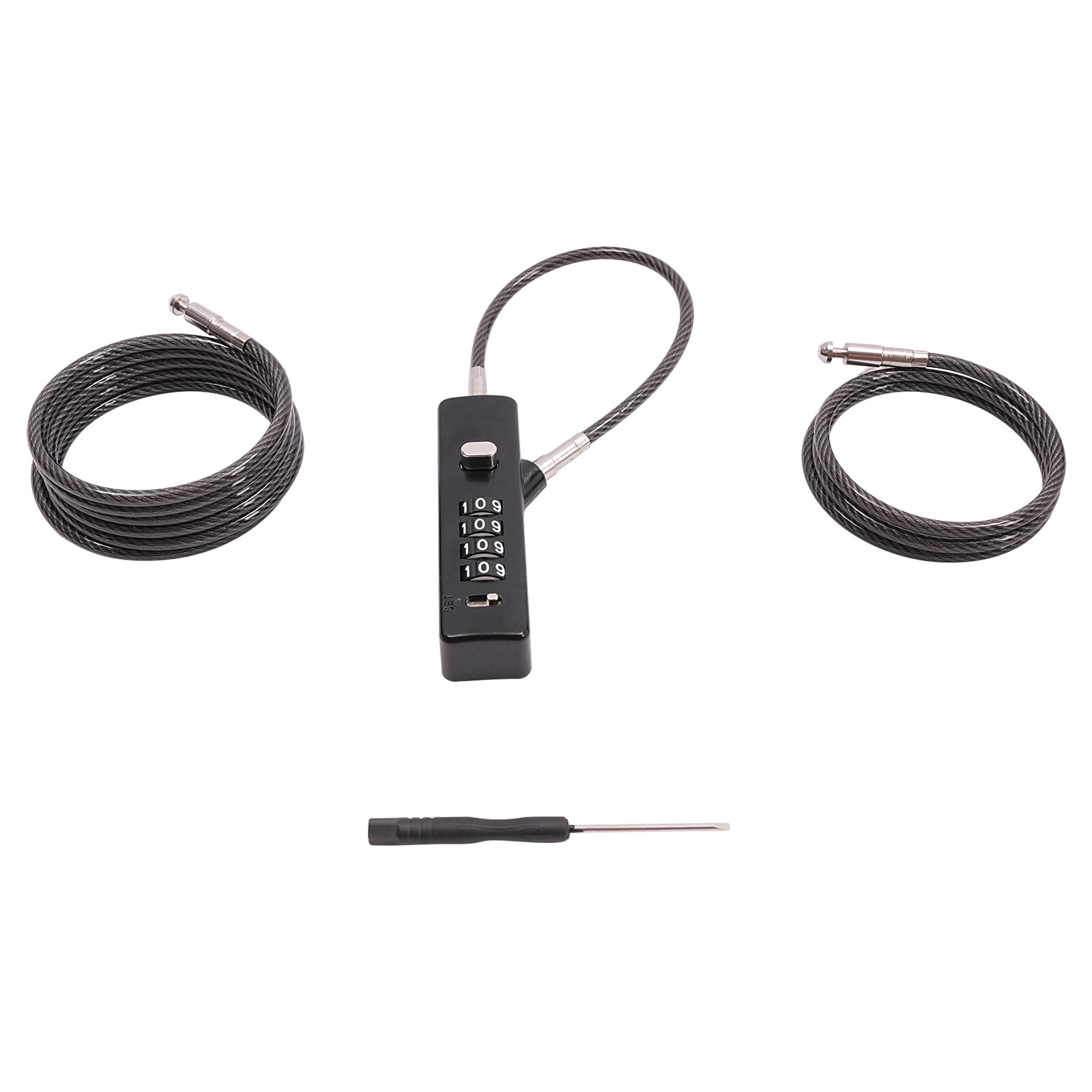 Black Cable Combination Lock 4 Digit Dial Lock with 3* Steel Cables 30/60/120cm