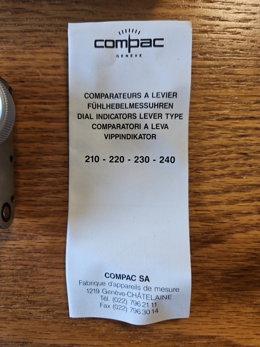 Compac 244A Dial Test Indicator .0005" Swiss Made Precision Tool with Case **KIT