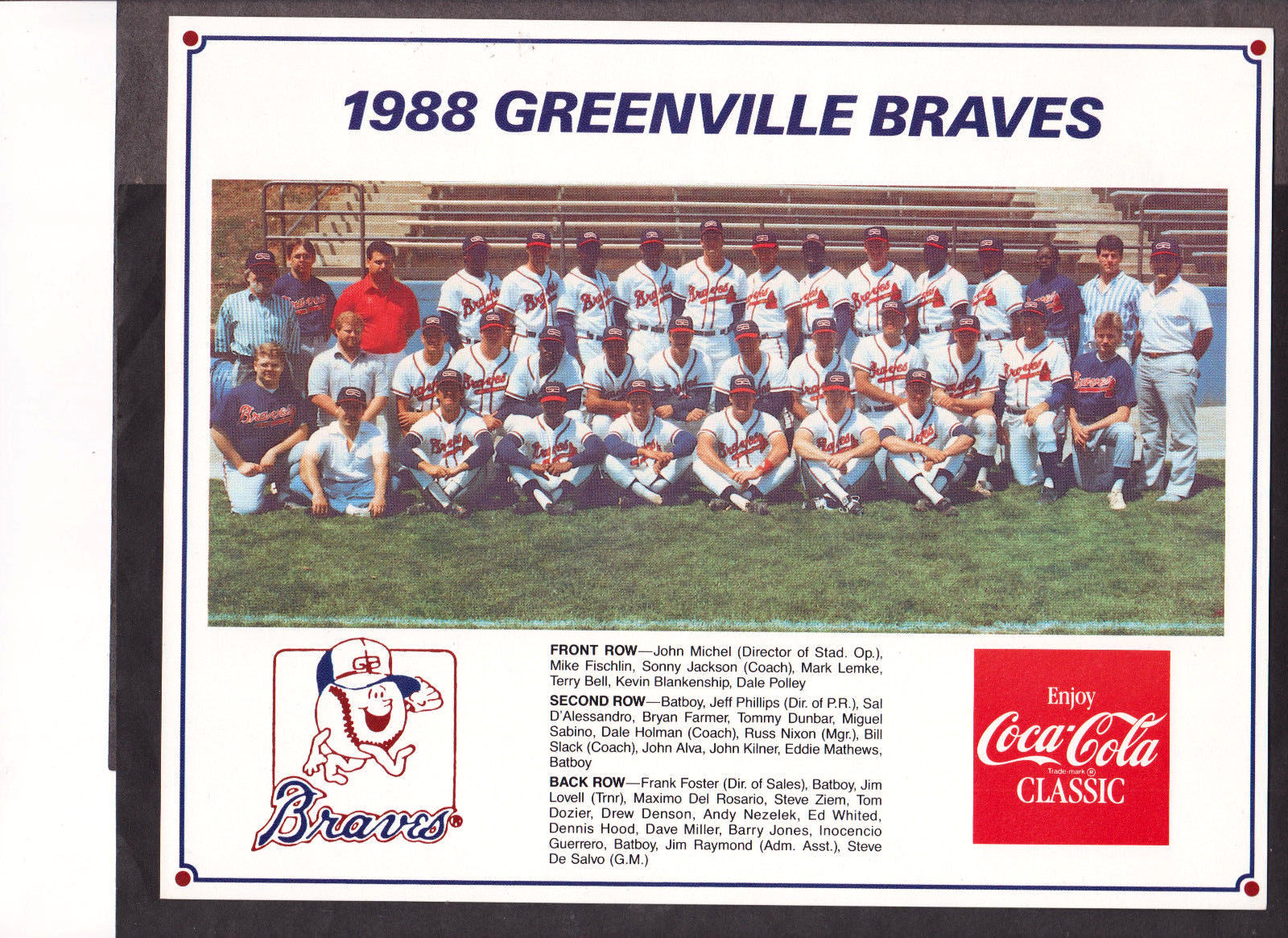 2 SAME 1988 Greenville Braves Team Photos Sponsor Coca Cola Atlanta Minor League