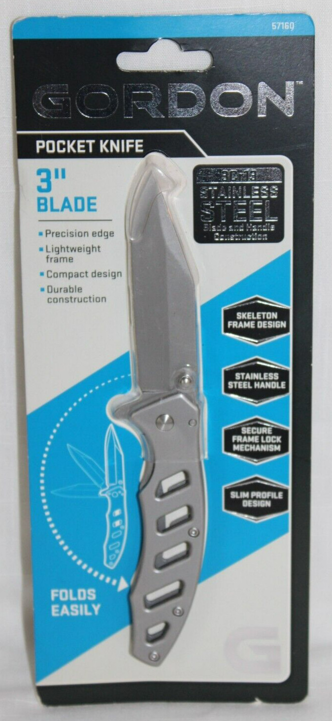 NEW Gordon 3" Blade Pocket Clip Knife Skeleton Frame 3Cr13 Stainless Steel #10