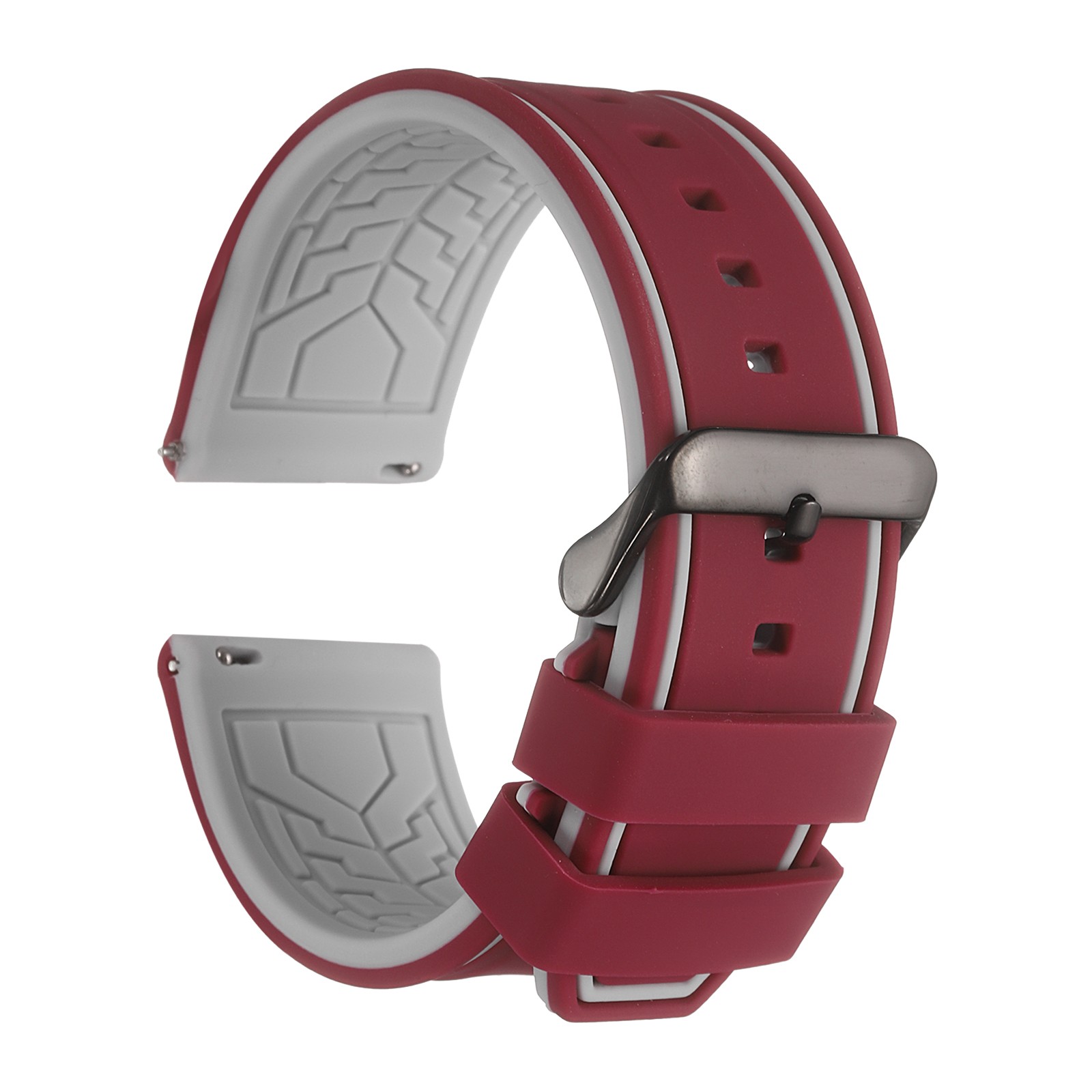 Silicone Watch Bands 24mm Soft Watch Bands with Black Buckle, Fuchsia Grey