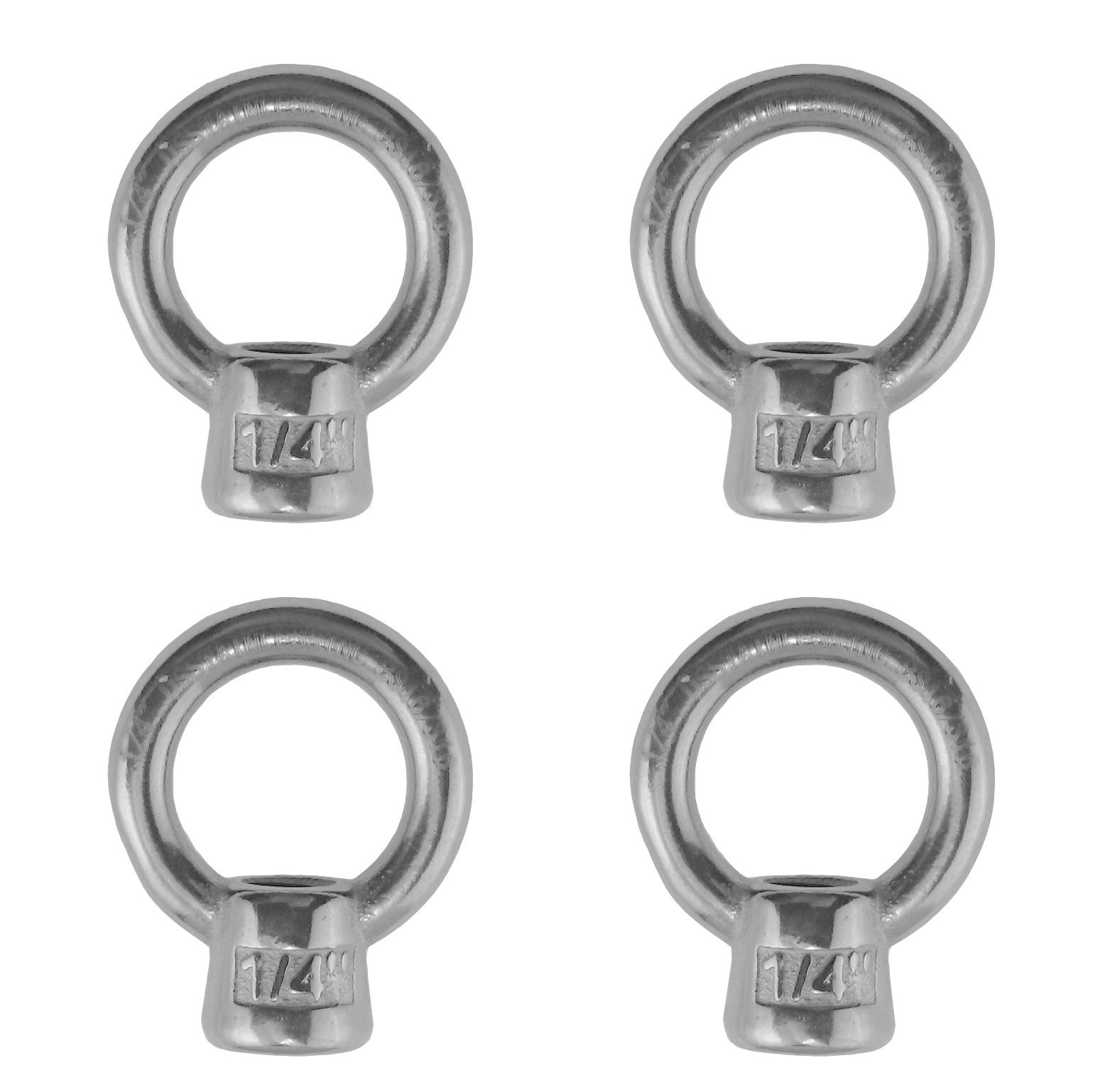 US Stainless 4 Pieces 1/4" UNC 316 Marine Grade Lifting Eye Nut