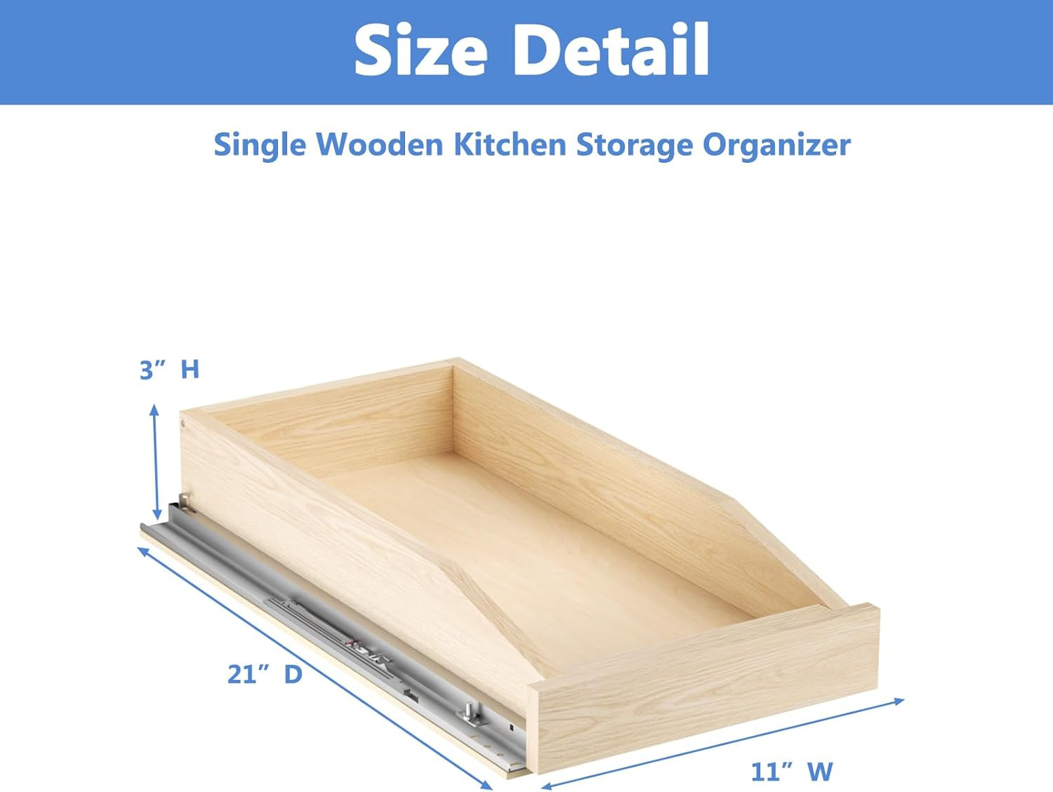 Single Pull Out Organizer 10-1/2”W X 21”D, Soft Close Slide Out Drawer Storage S