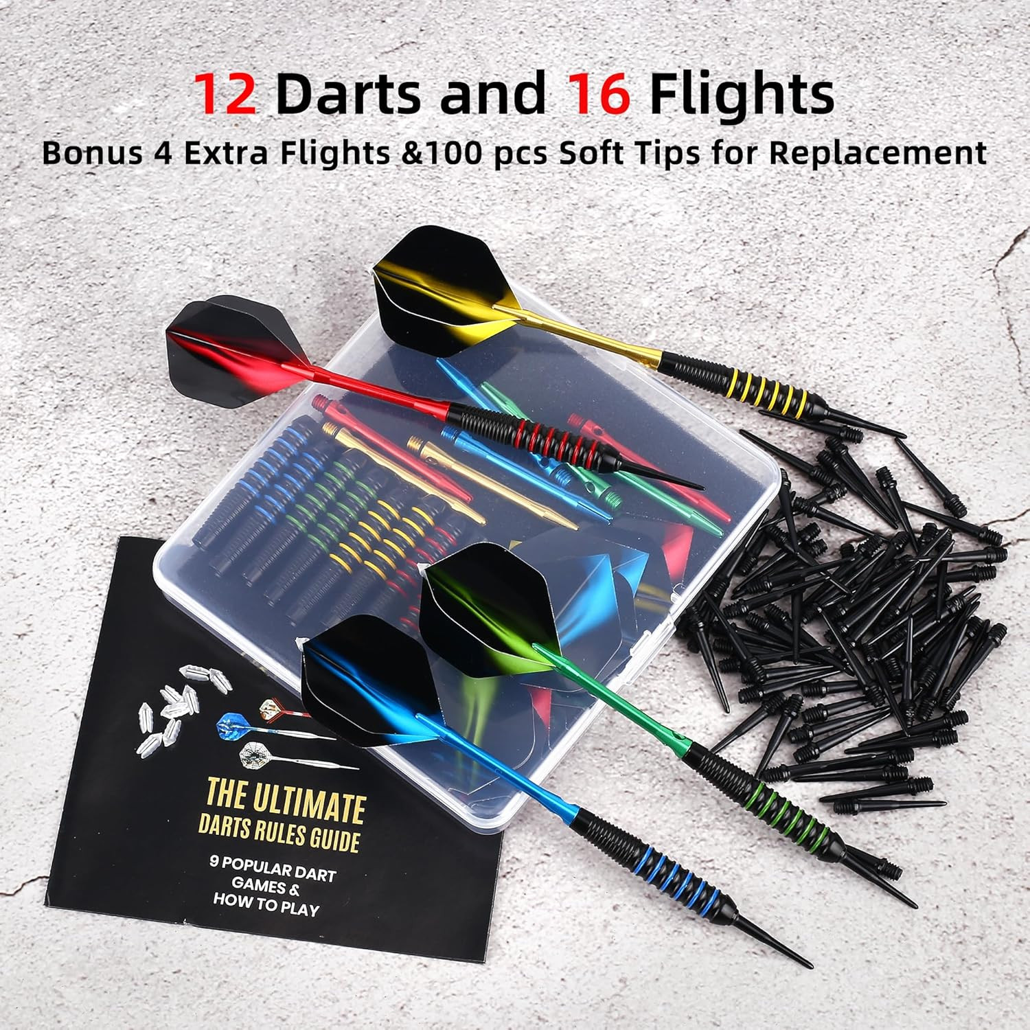 12 Pack Soft Tip Darts, Professional 18 Gram Plastic Tip Dart Sets with 4 Colors