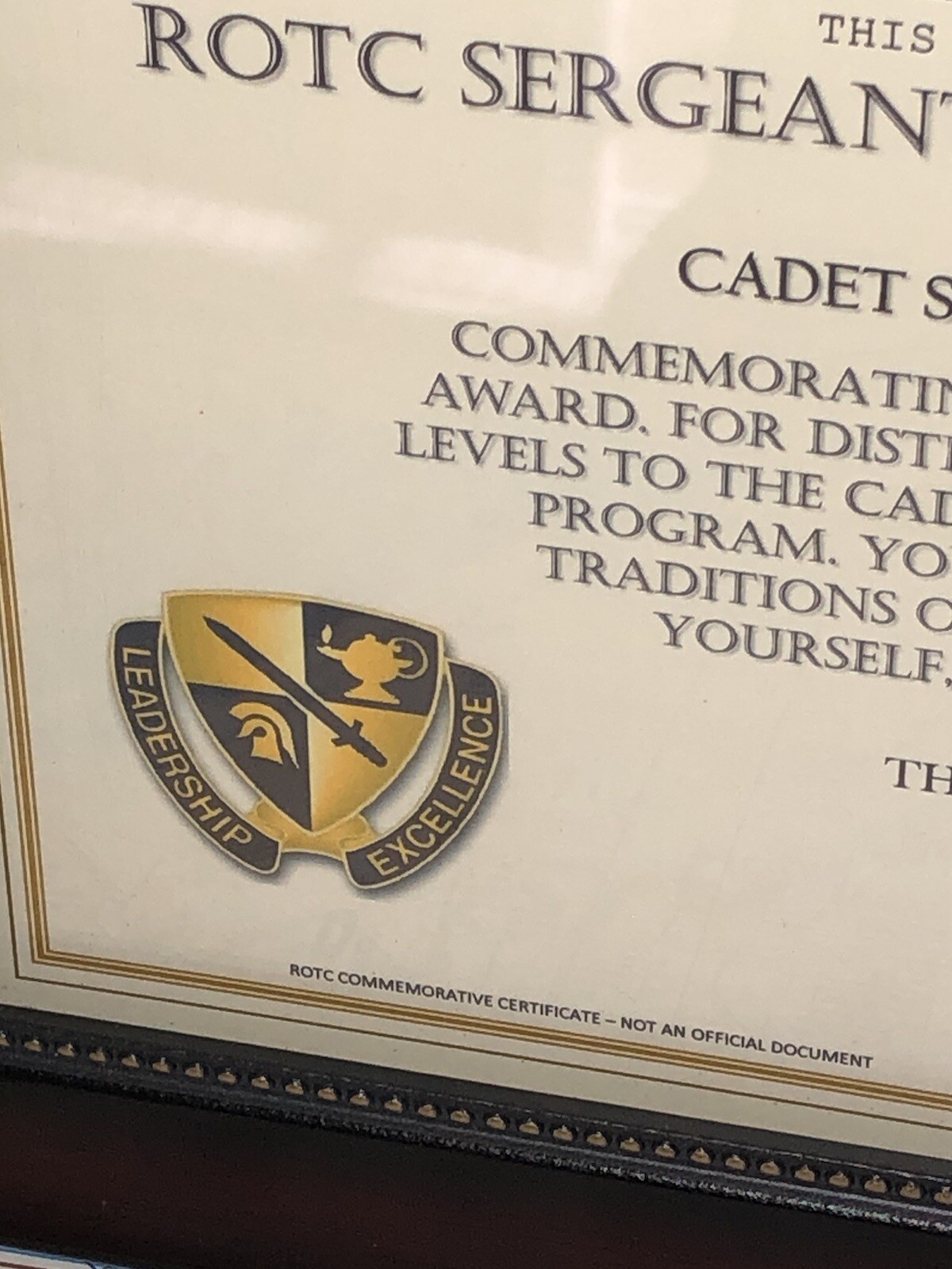 ARMY R.O.T.C. / SGT YORK COMMEMORATIVE AWARD CERTIFICATE