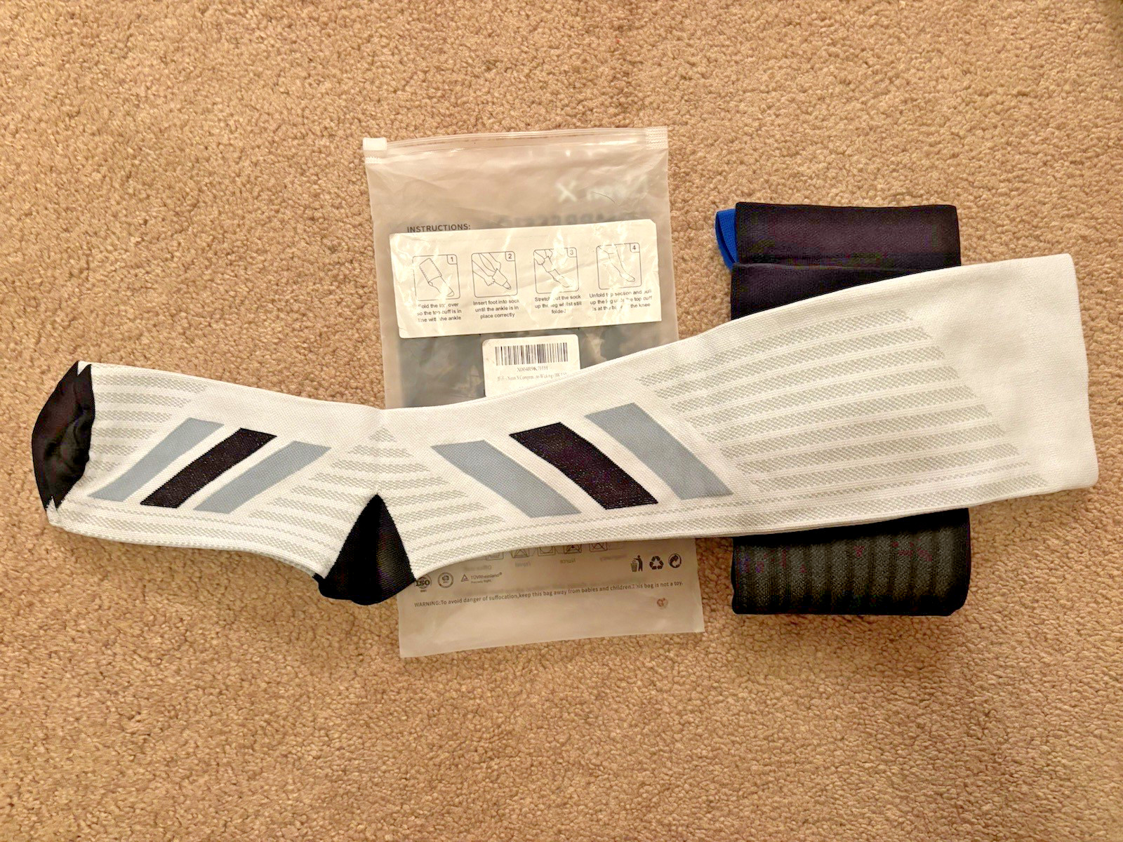 Neon X Compression Socks Black White Blue L XL Moisture Wicking New