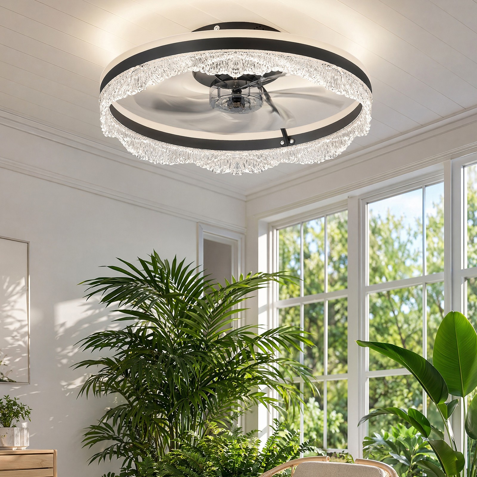 20'' Ceiling Fan LED UP Down Light Wave Design Flush Mount Remote APP Control