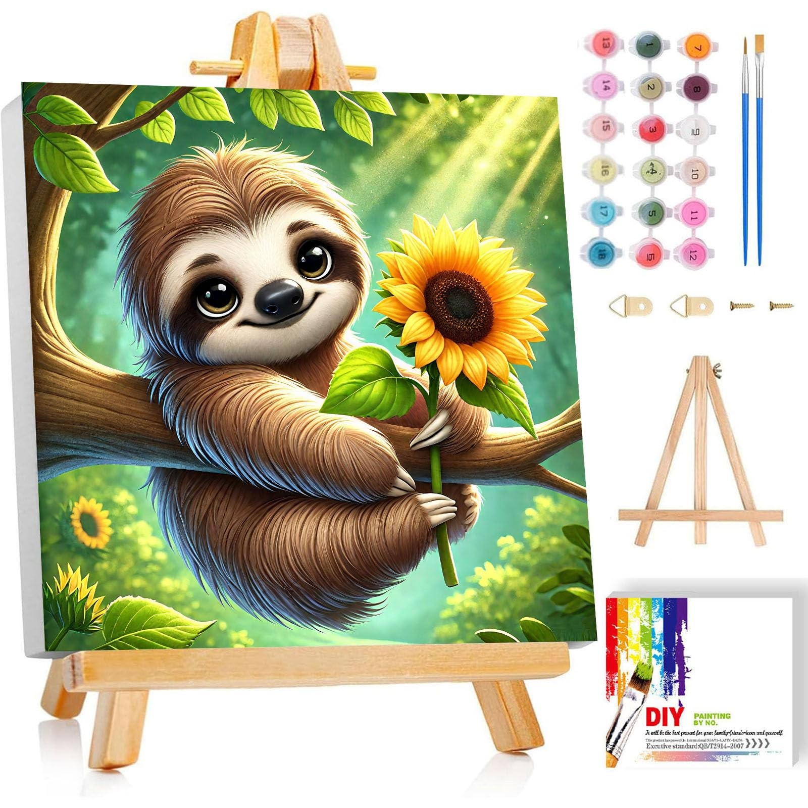 Gemozaic Sloth Paint by Numbers Kit for Kids with 8x8x0.6 inches, BKH1865