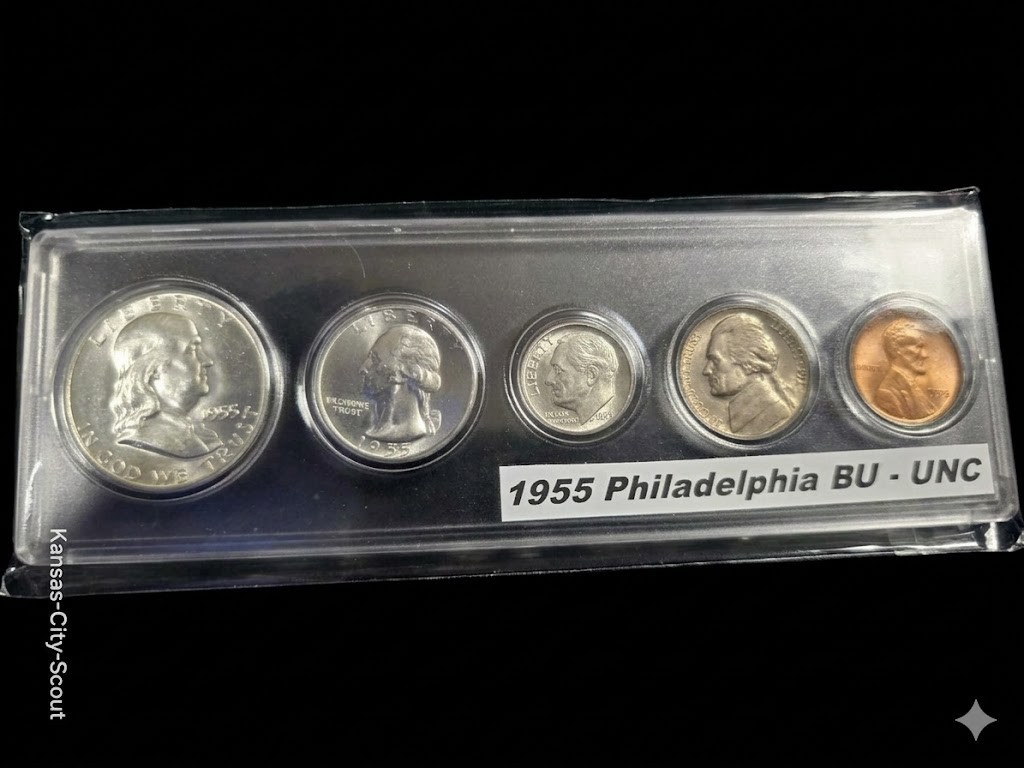 1955 P US Mint Set BU In New Snap Tight Holder & ClearView Shield Sleeve.
