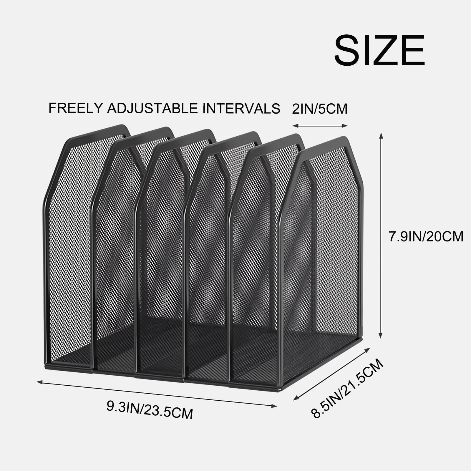 5 Vertical Desk Organizer Metal Mesh Desktop File Organizer with 5 Vertical S...