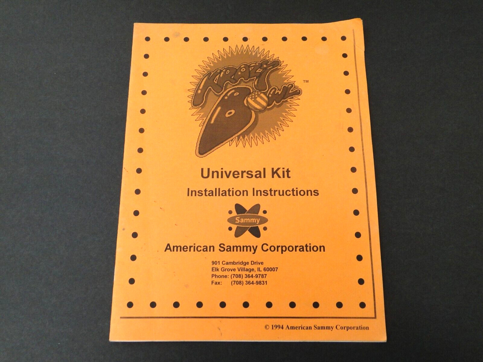 Vintage 1994 Krazy Bowl Arcade Universal Kit Installation Instruction Manual