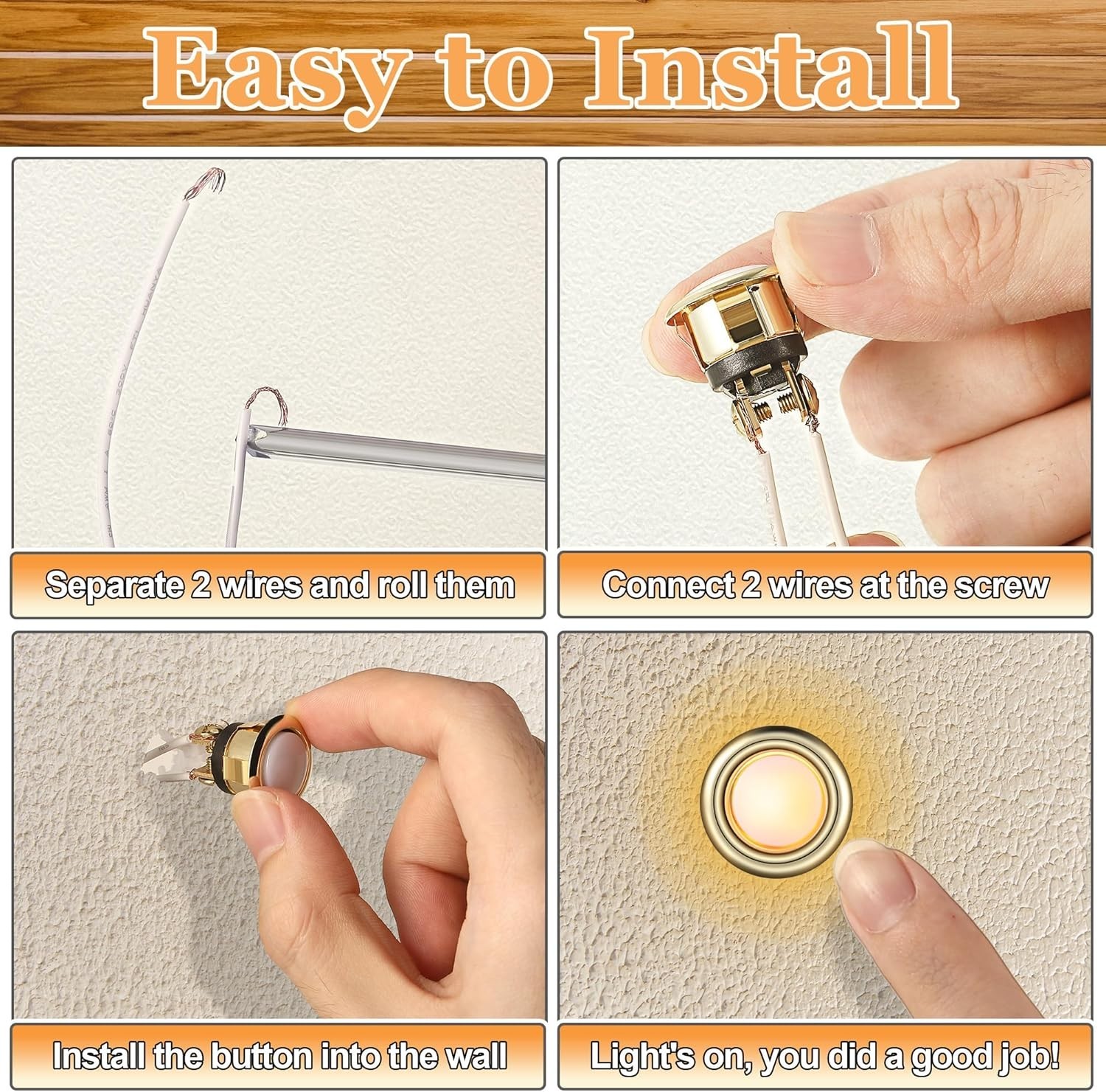 2Pack Lighted Doorbell Button Replacement, Easy to Install Wired Doorbell Button