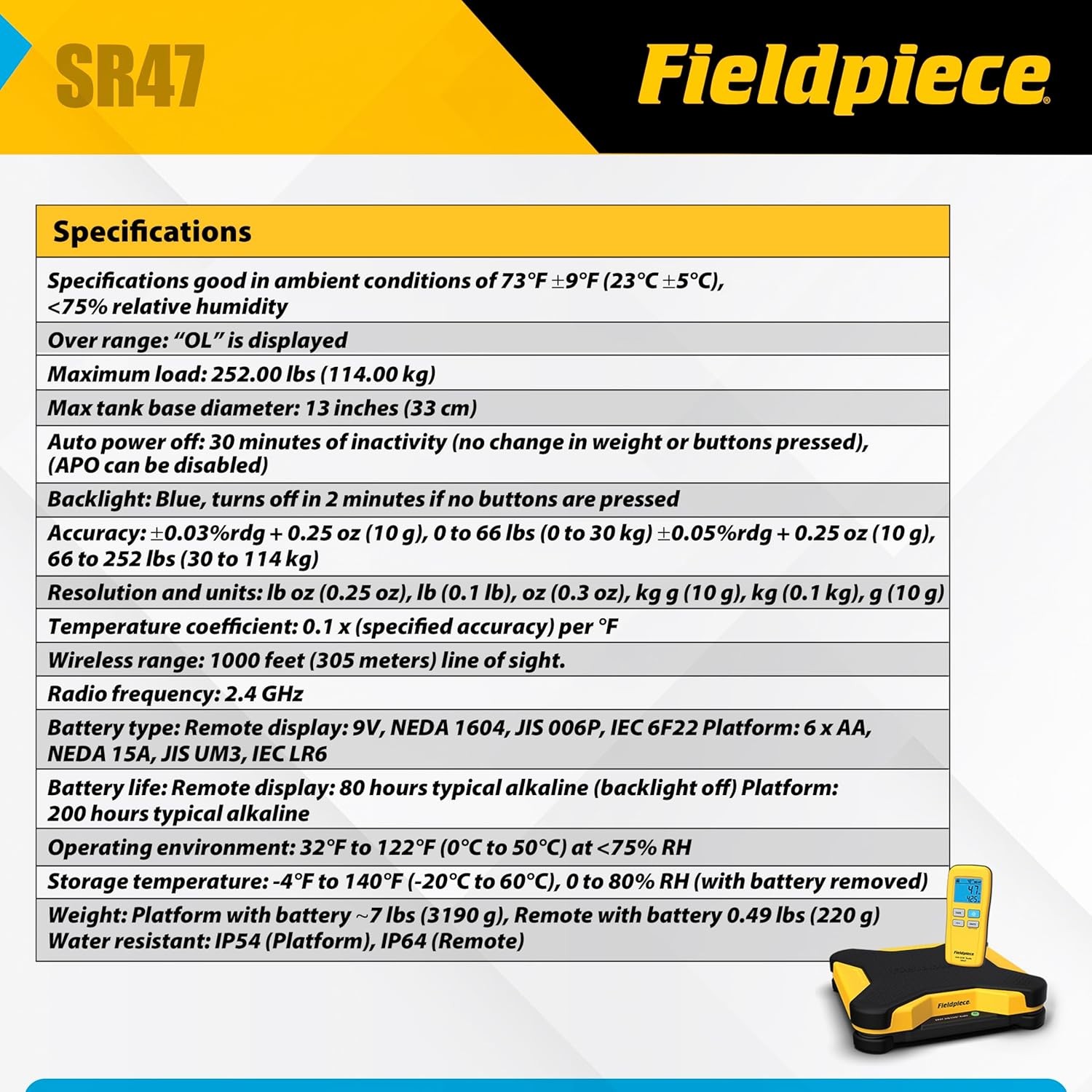 Fieldpiece SR47 Wireless Scale with Remote